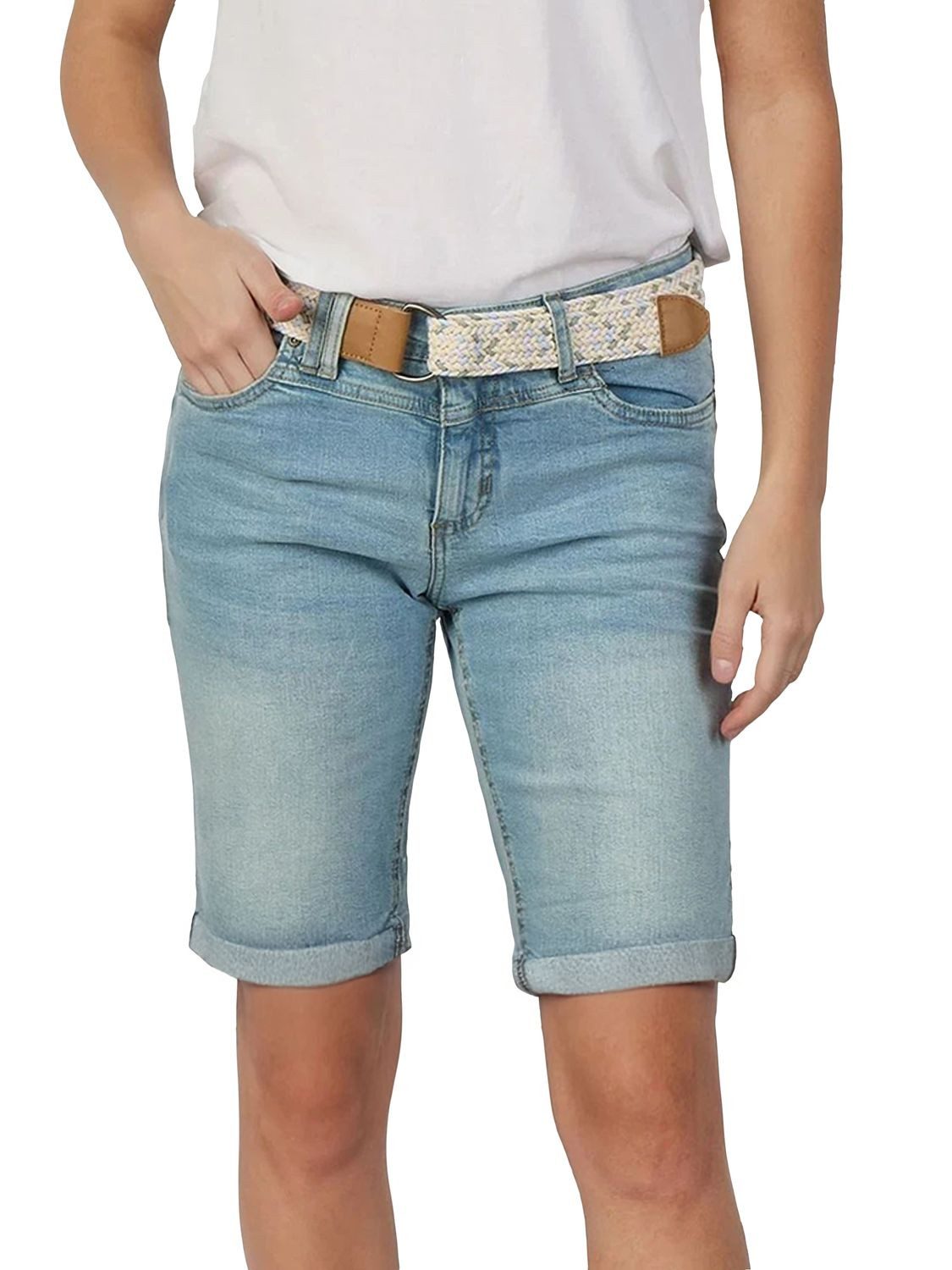 DENIMFY Jeansshorts Damen Shorts DFLena Regular Fit Bermudashorts mit Gürtel