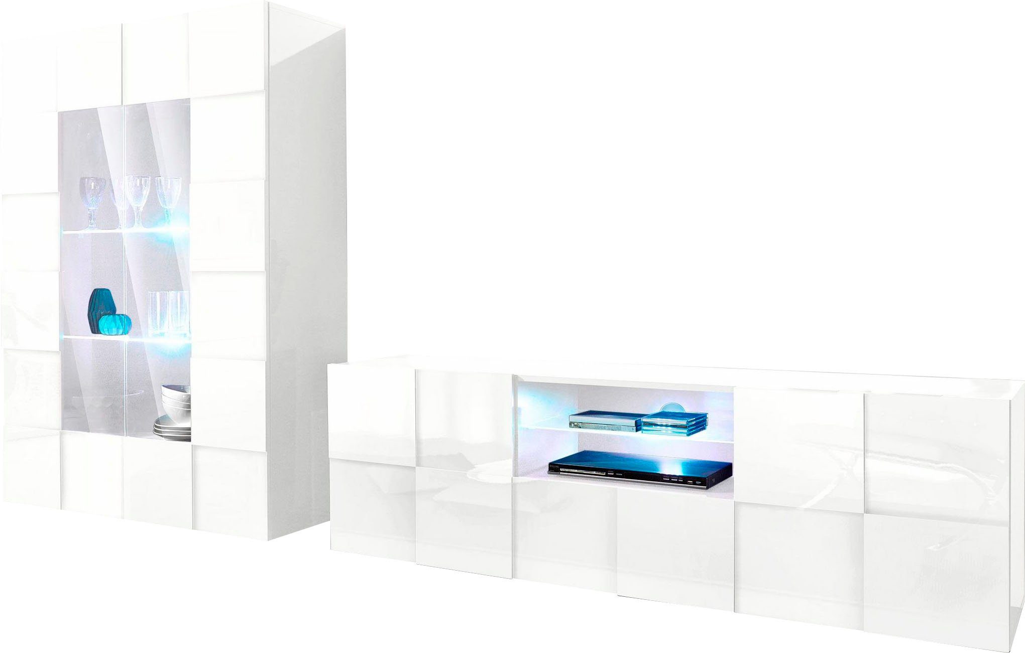 Home affaire Lowboard Dama Breite 181 cm, TV-Board 2 Türen, 1 Schubkasten, TV-Schrank, Front in 3D-Optik, viel Stauraum, verschiedene Farben