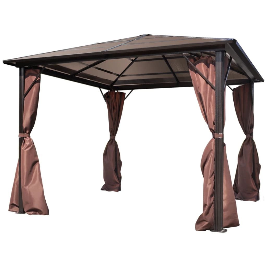 Pavillon Pavillon Gartenzelt mit Vorhängen Braun Aluminium 300 x 300 cm