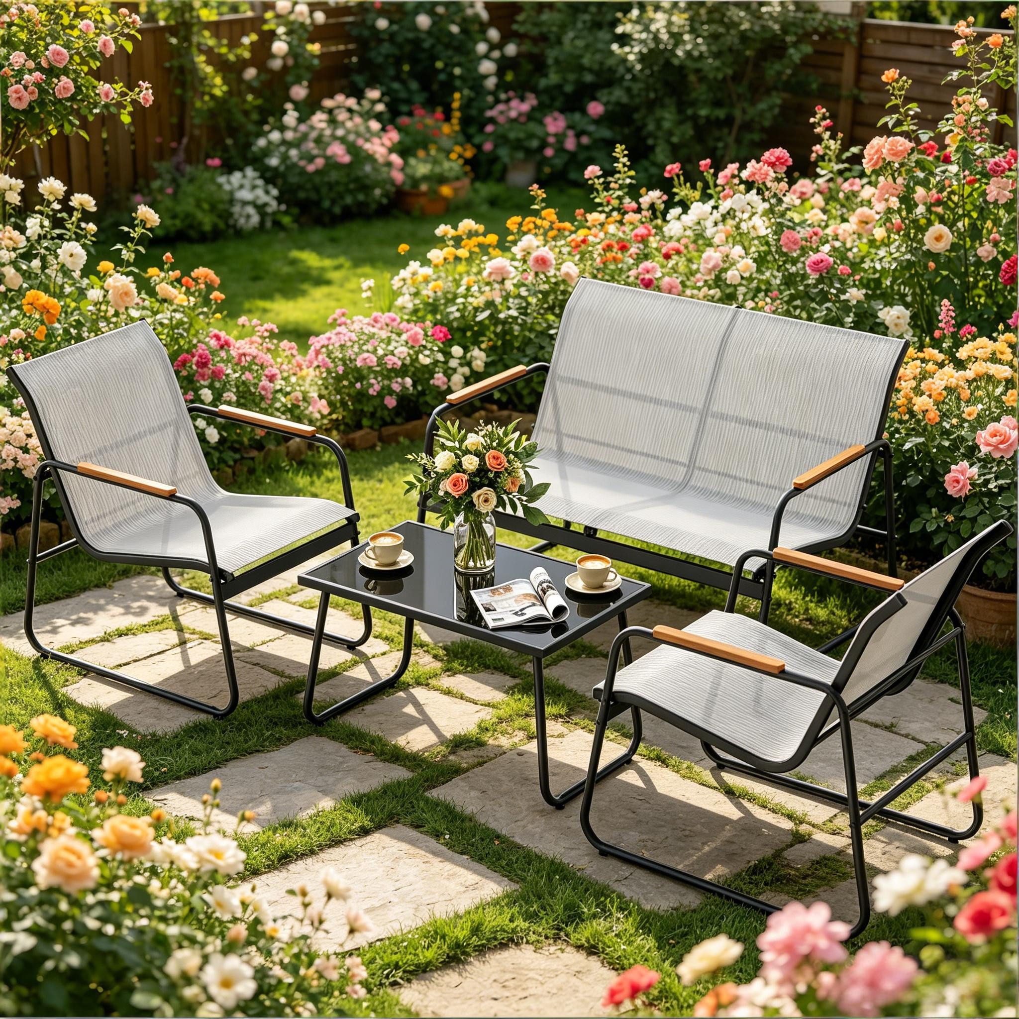 MC Star Gartenlounge-Set Rasenmöbel Set,4-STEIL Gesprächsmöbel Set,Patio Möbel Set, (Outdoor Möbel Set)