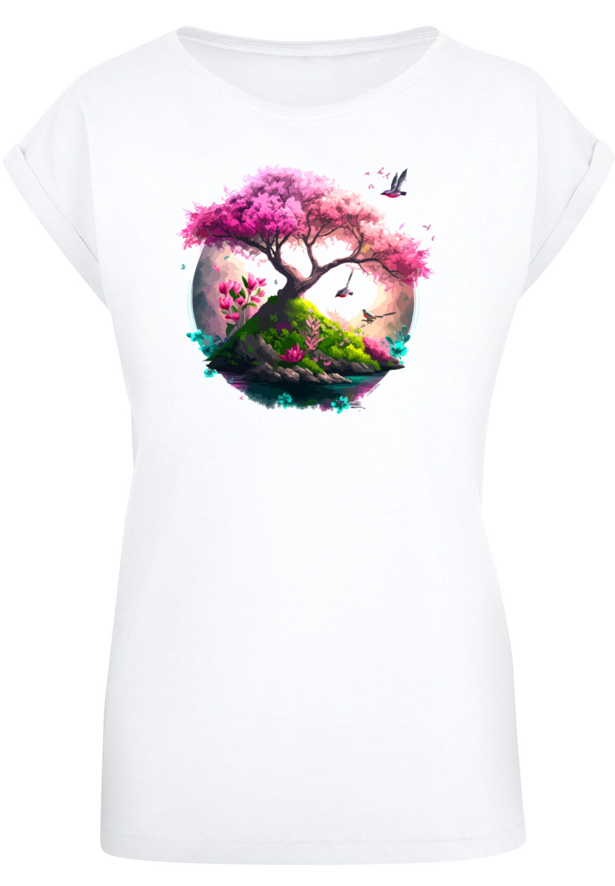 Kirschblüten 170 und trägt F4NT4STIC ist Print, T-Shirt M cm Größe groß Das Model Baum