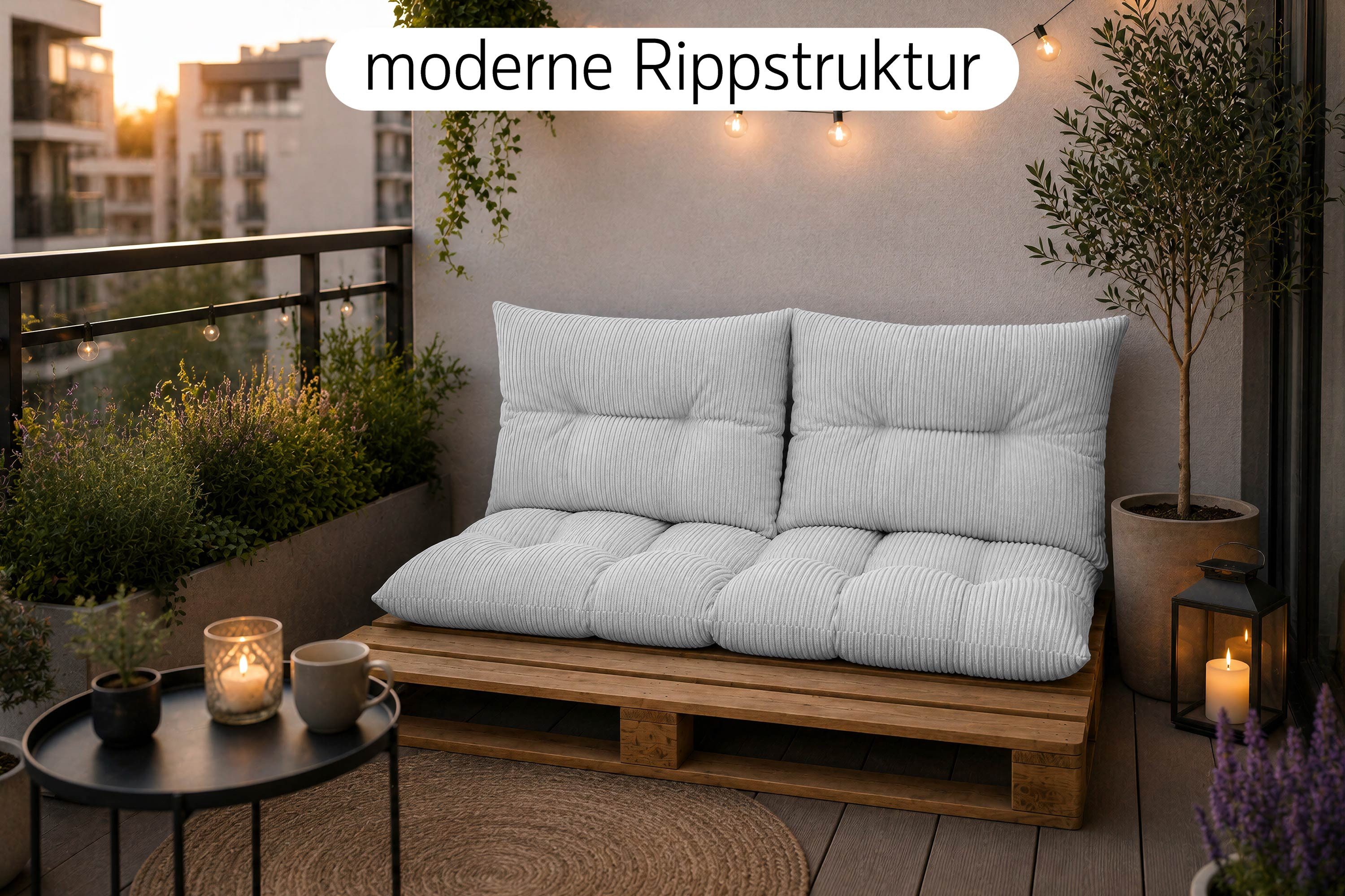 Amilian Palettenkissen Set 3-teilig Palettenauflagen für Europaletten, Balkon, Terrasse, Sitzkissen 120x60 cm + 2x Kissen 40x60 cm