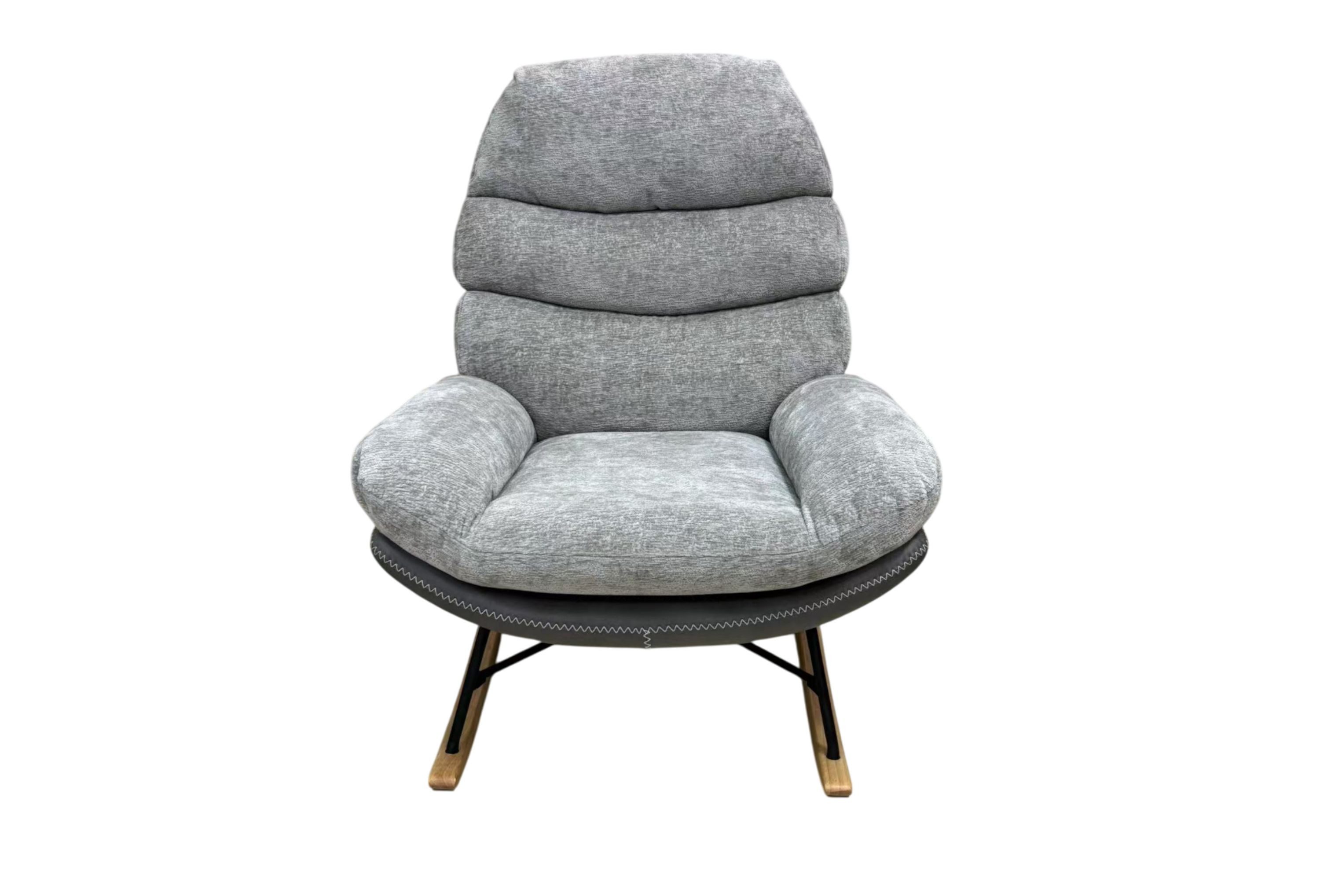 Robas Lund Schaukelstuhl, Grau Chenille?Optik m. Kufen?Gestell Eiche 80x93x98 cm