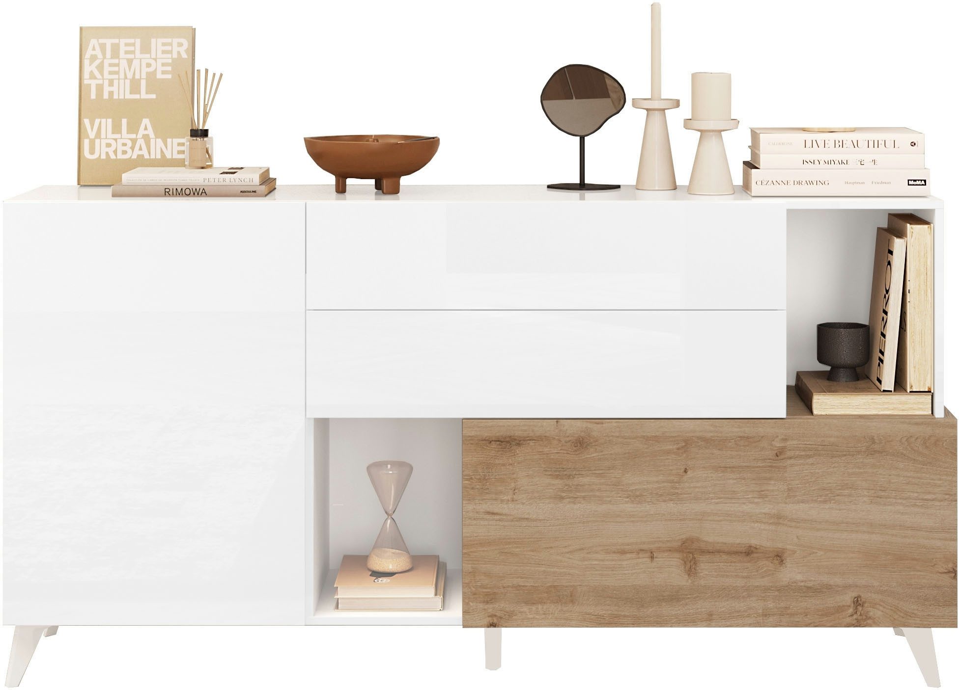 Home affaire Sideboard Monaco in Breite 181 cm, Anrichte mit Tür, Klappe und 2 Schubkästen, Stauraumschrank – sanftes Schließen, edles Design, viel Platz