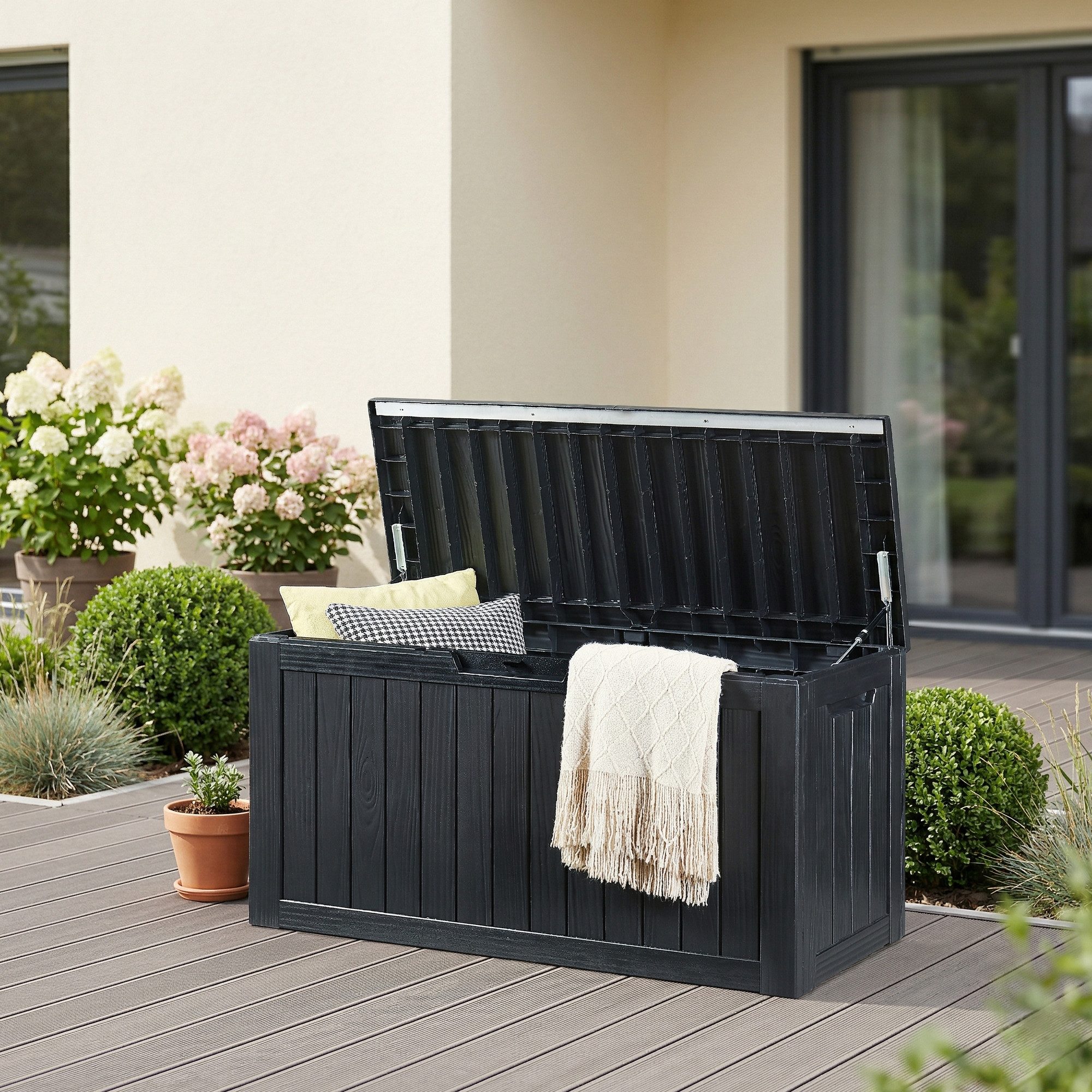 casa.pro Gartenbox, »Vades« 117 x 47 x 59 cm 300 L abschließbar Schwarz, Holzoptik