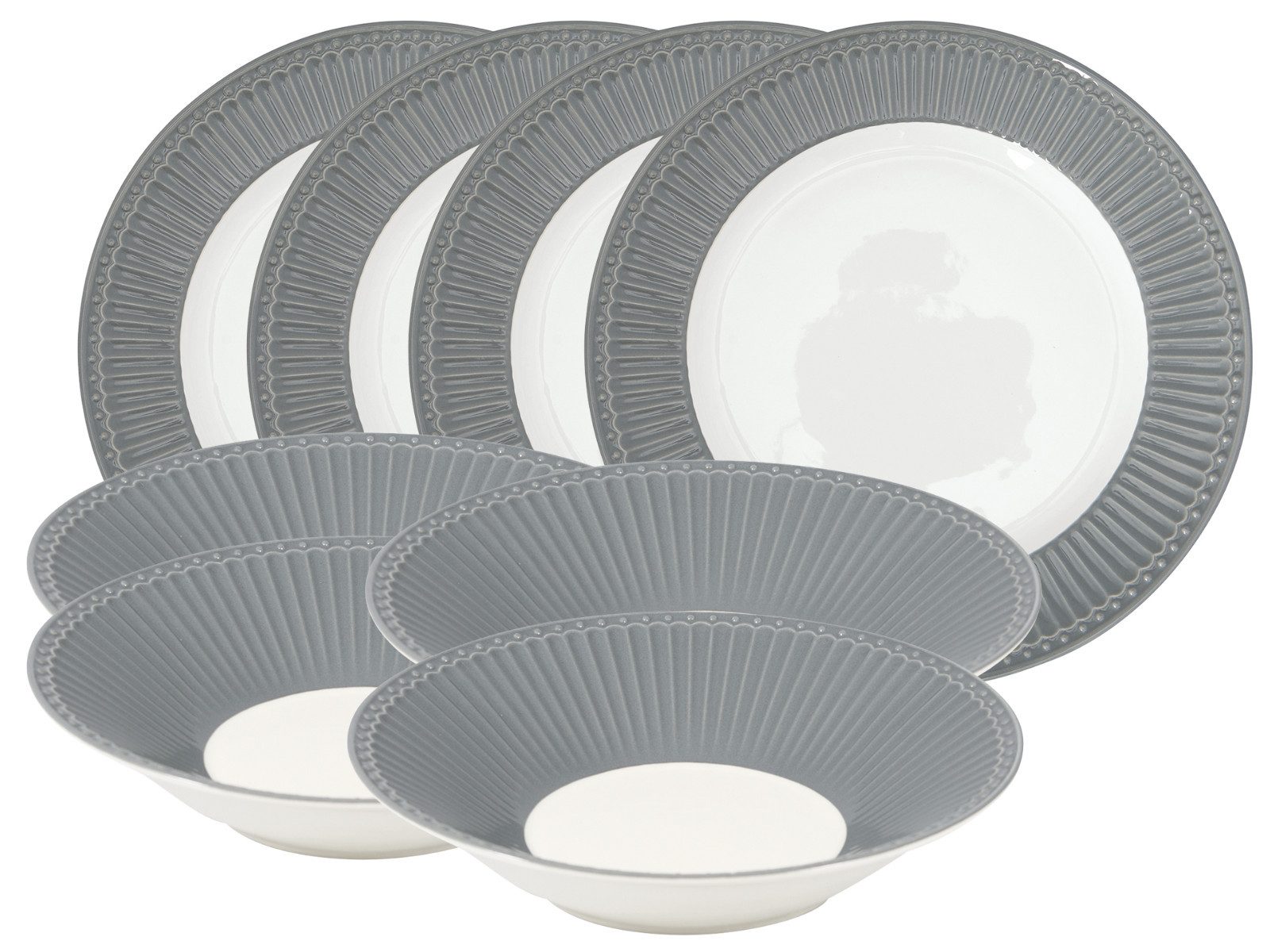 Greengate Teller-Set Alice Tafelset stone grey 8tlg, Steinzeug