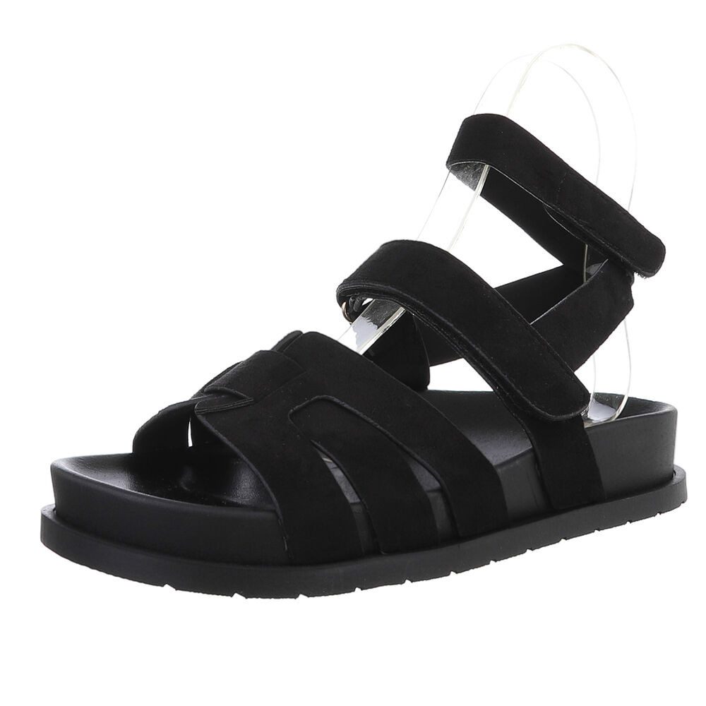 Ital-Design Moderne Damen-Sandalen mit breiten Riemen und Komfort Riemchensandalette (89372720) Flach Riemchensandalen in Schwarz