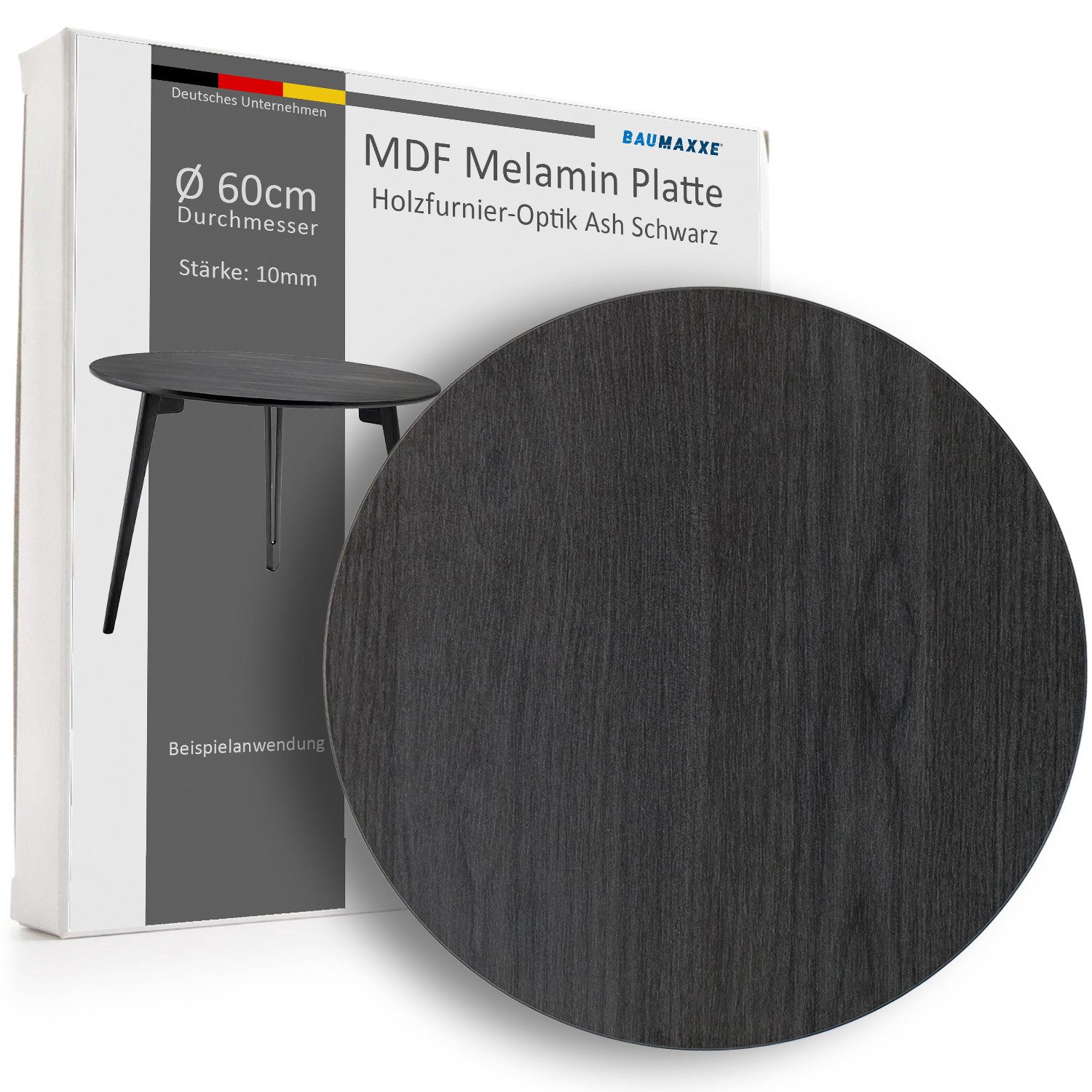 Baumaxxe Tischplatte Baumaxxe Tischplatte I 60 cm I rund I Stärke:10 mm I schwarz I bm335