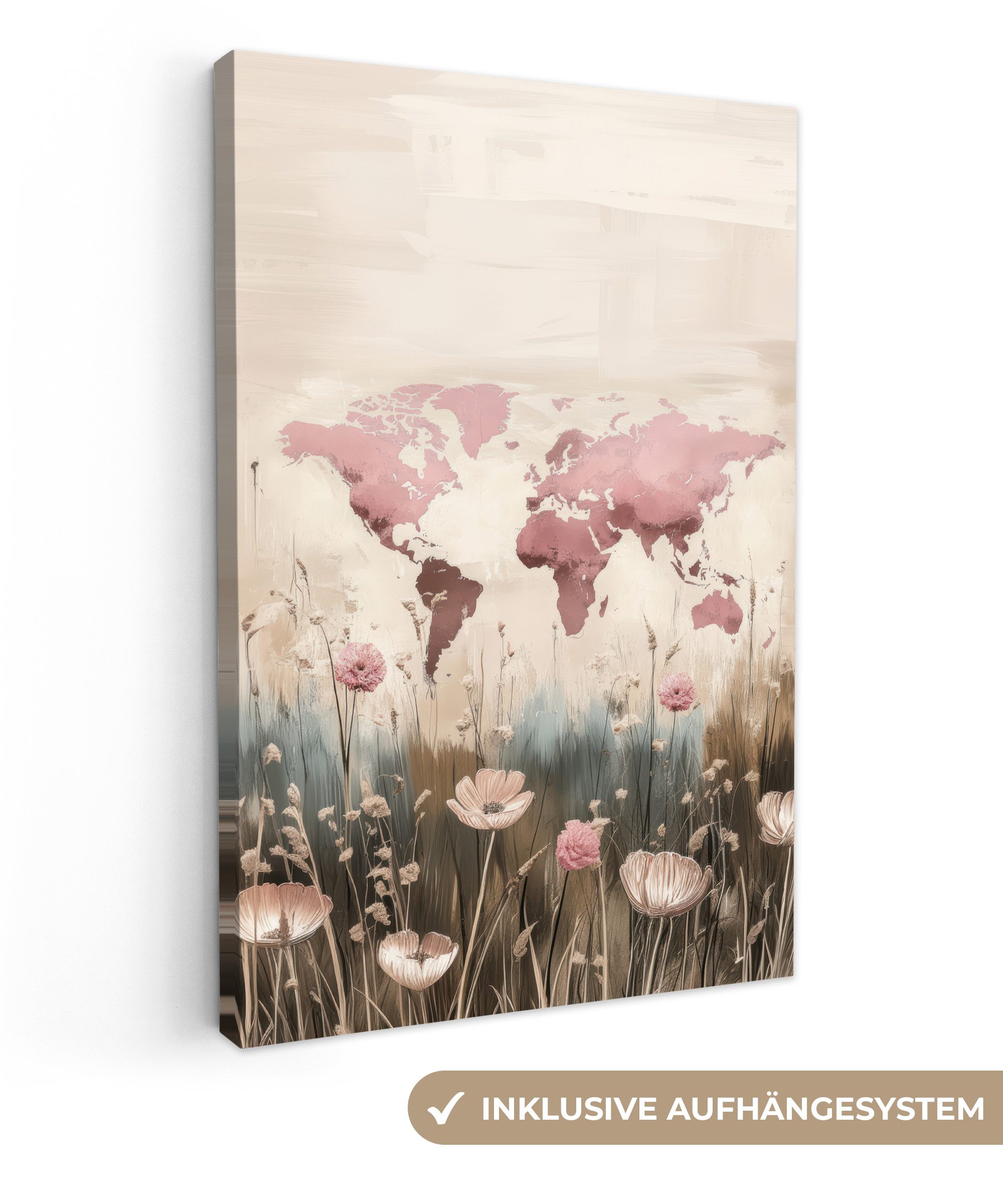OneMillionCanvasses® Leinwandbild Weltkarte - Rosa - günstig online kaufen