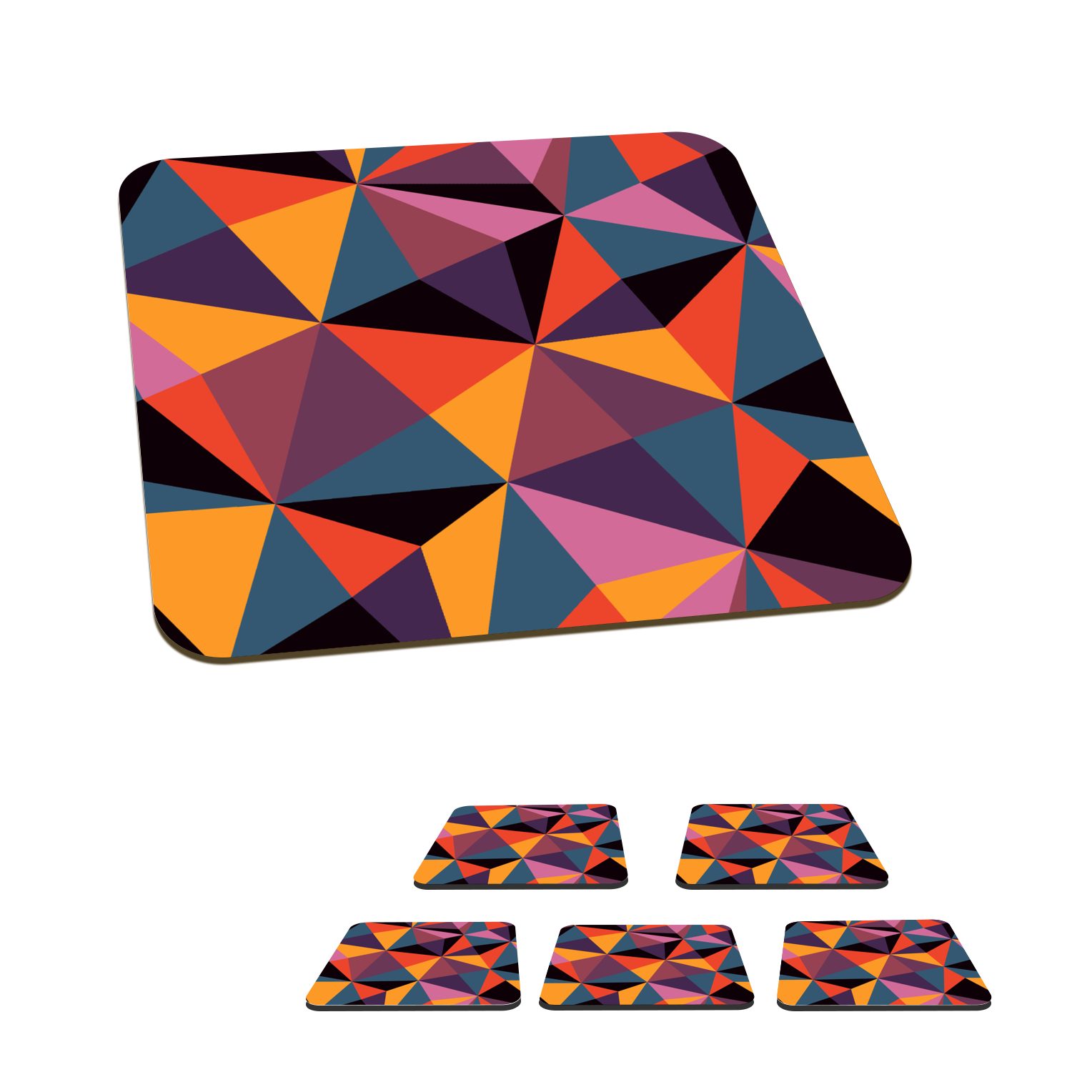 MuchoWow Glasuntersetzer Geometrie - 3D - Dreieck - Muster, Zubehör für Gläser, 6-tlg., Glasuntersetzer, Tischuntersetzer, Korkuntersetzer, Untersetzer, Tasse