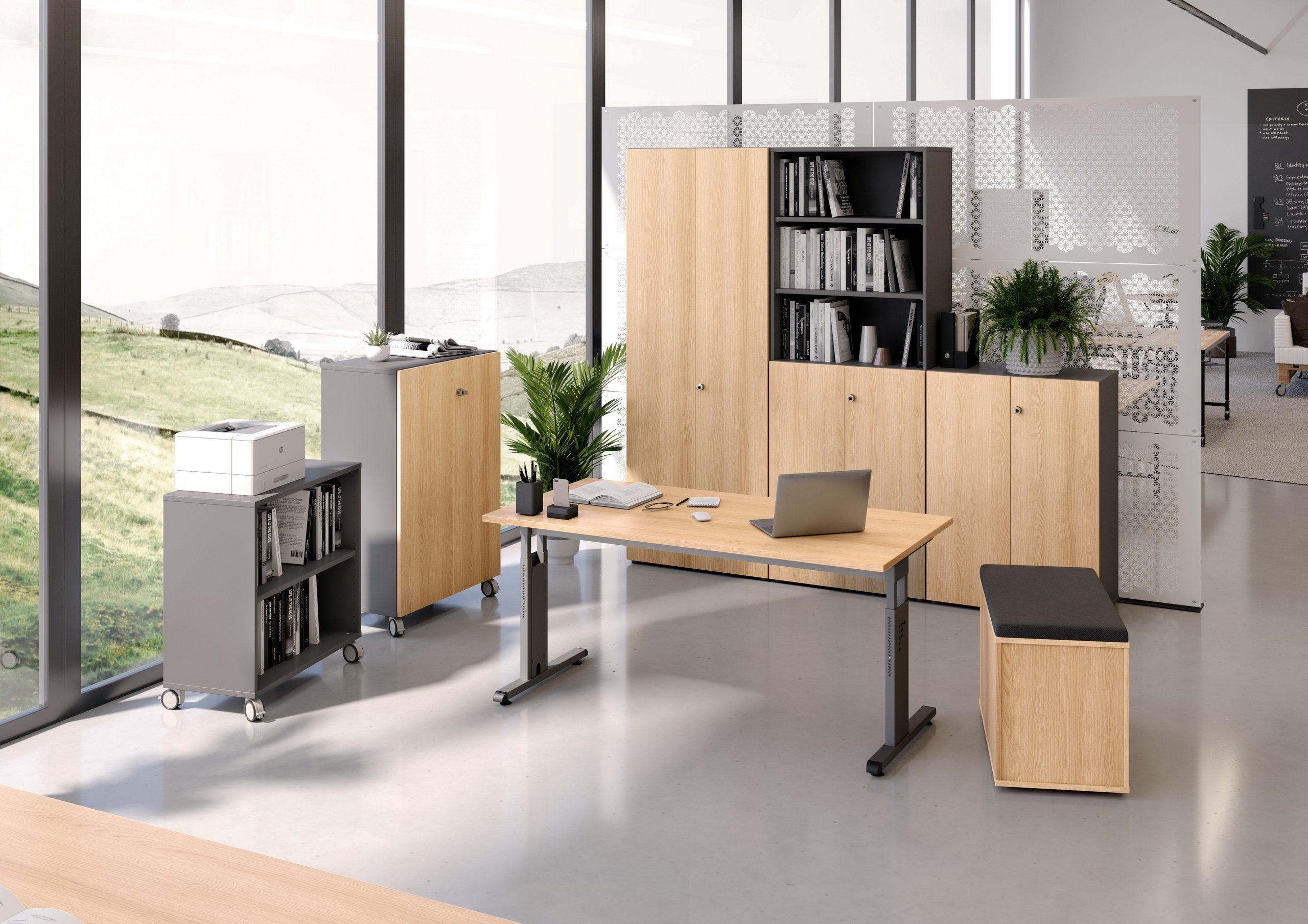 - x bümö Schreibtisch 80 Serie-O, - Eiche 160 Gestell: Silber Rechteck: Dekor: cm Schreibtisch