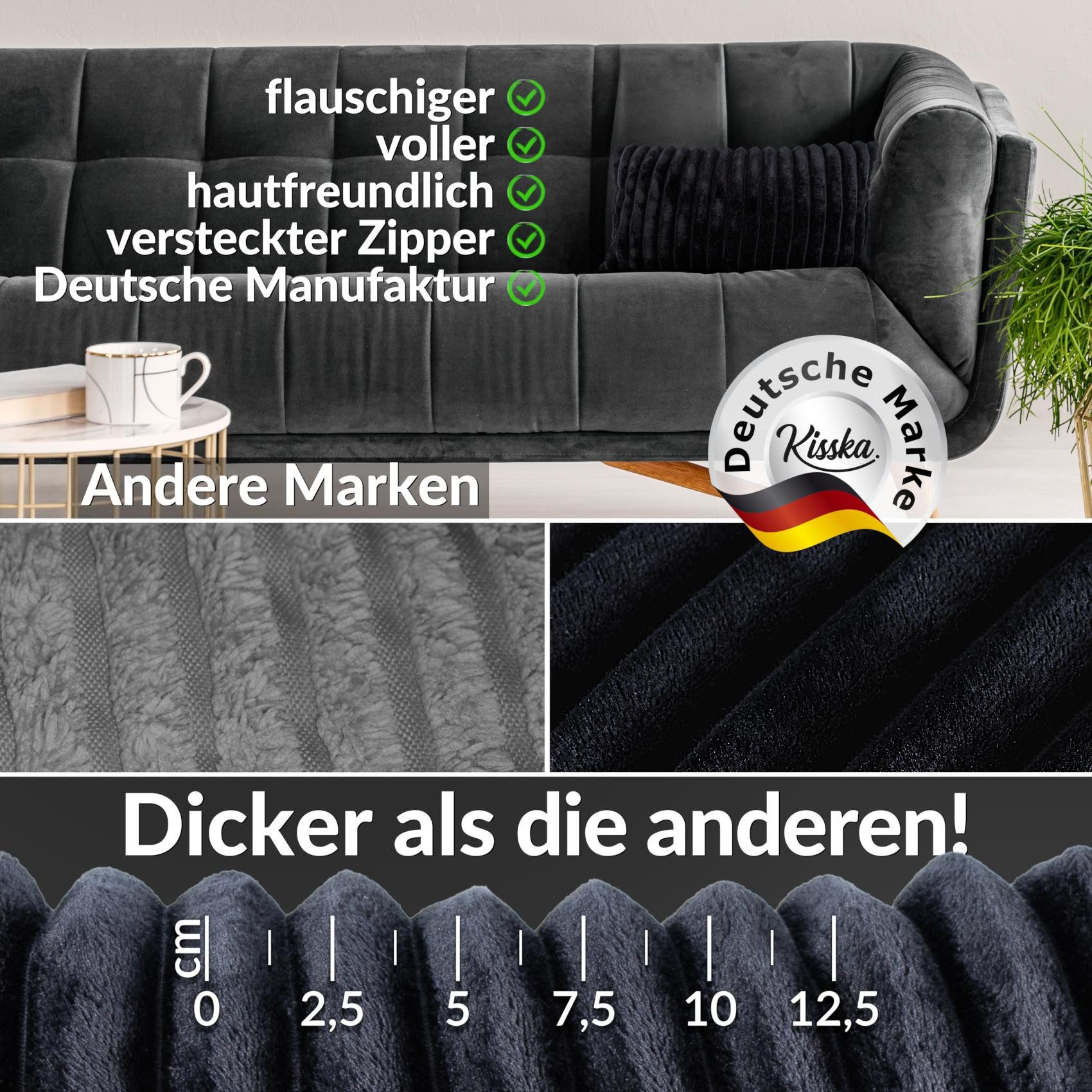 Kisska Dekokissen LILLI BIG CORD Velour Ambiente dekorieren, Kissenüberzug ohne Füllung BIG-Cord UNI 50x30cm Einfarbig Schwarzblau
