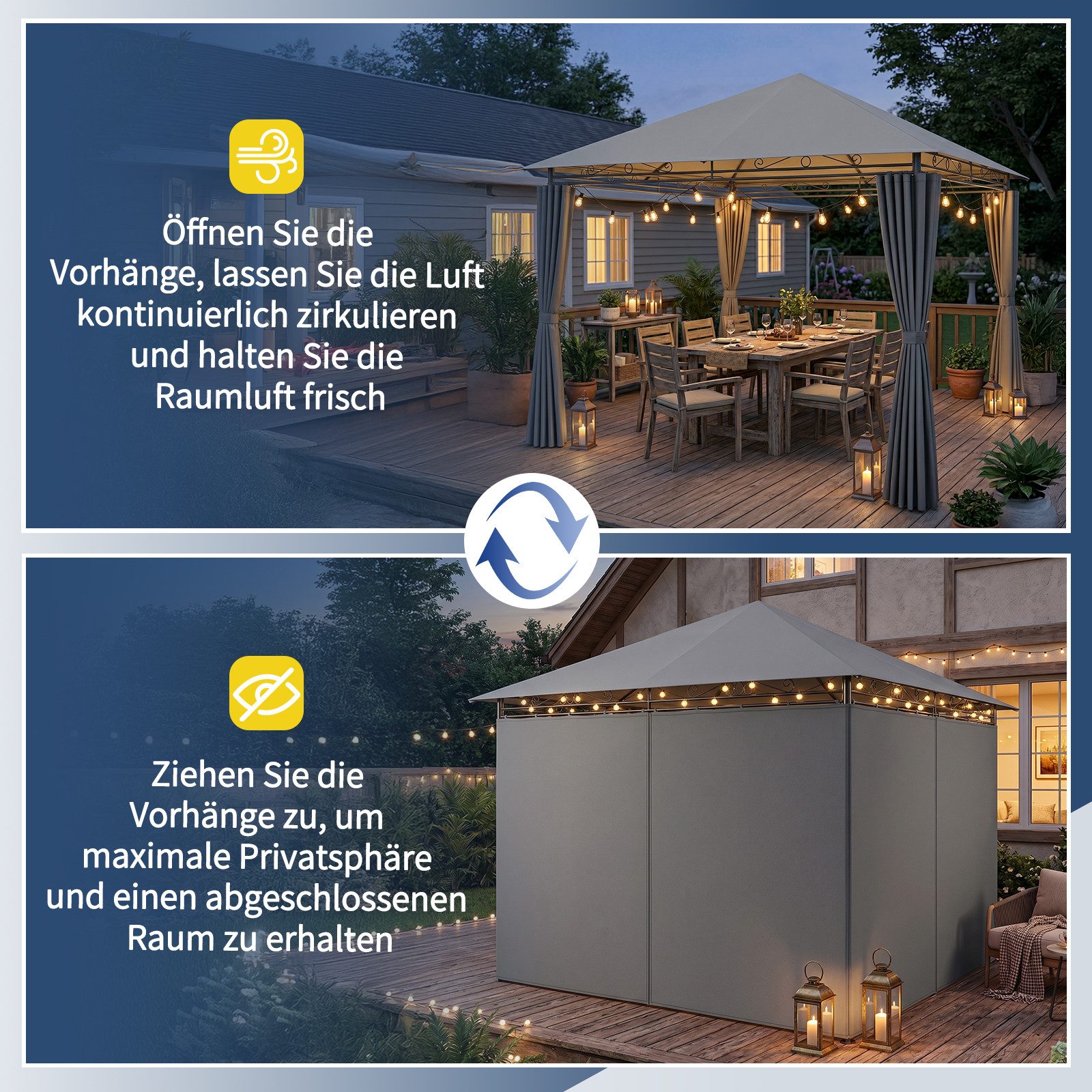 LALAHO Pavillon Gartenpavillon 3x3m mit Vorhängen, wetterfest & UV-beständig, mit 4 Seitenteilen, Terrassenpavillon Partypavillon für Party Grillabend Terrasse – Bild 3 von 5