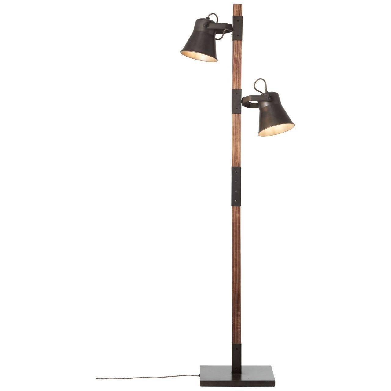 Brilliant Stehlampe Plow, 2x 2flg Lampe Plow schwarz ge 10W, Standleuchte E27, A60, stahl/holz