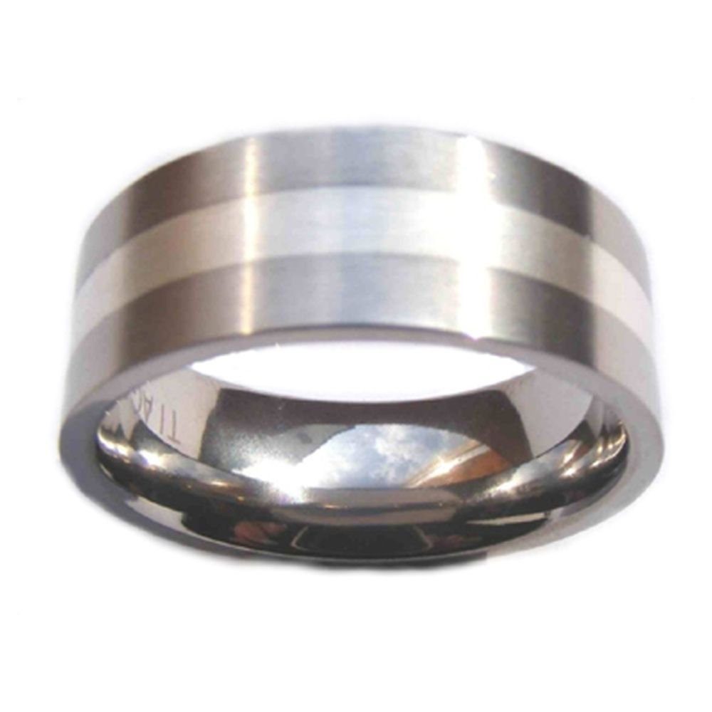 Kingka Partnerring Classic Titanium Ring mit 925 Silber Inlay