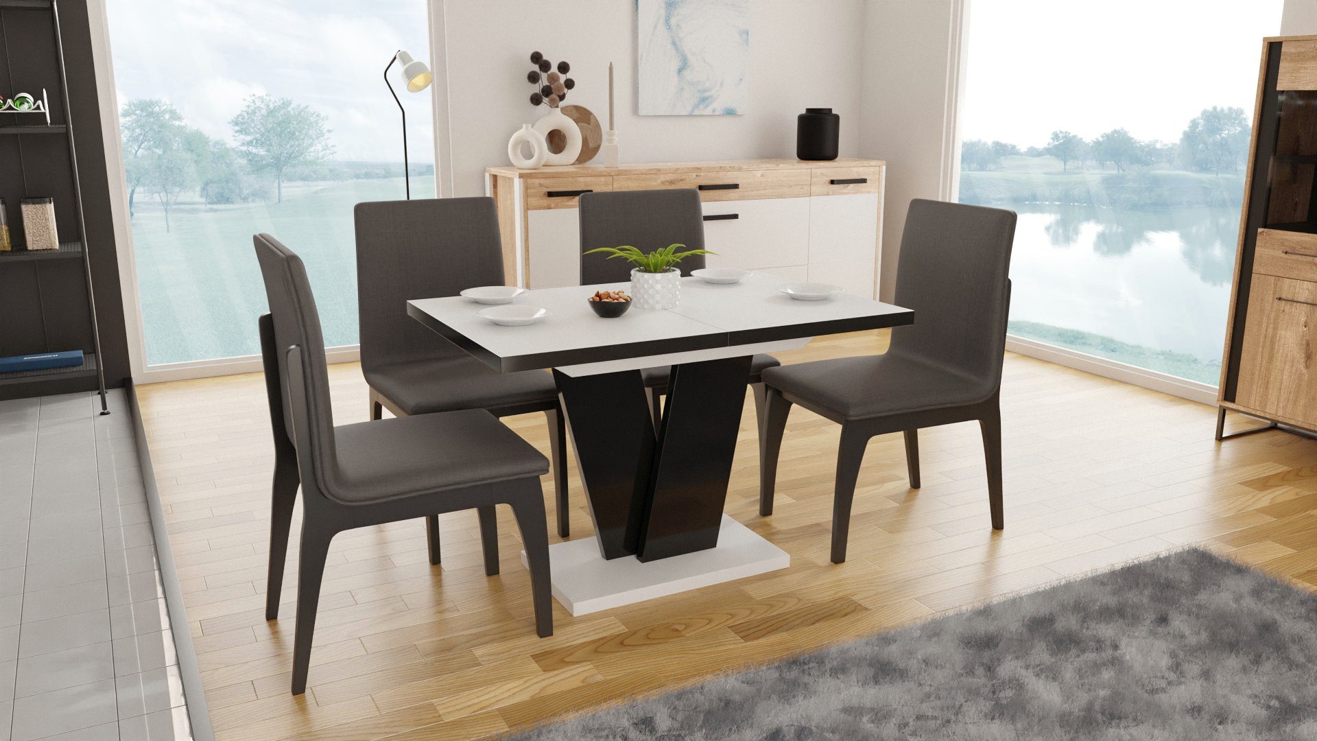 Weiß Design bis 120 Hochglanz - Tisch ausziehbar MA-333 Esstisch cm matt matt designimpex Esstisch 160 Schwarz