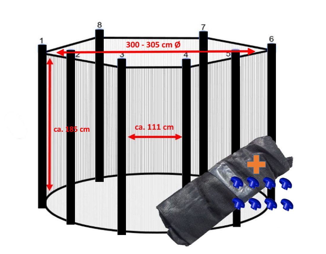 walexo Gartentrampolin Trampolin Sicherheitsnetz für 8 Stangensysteme, Ø 305 cm