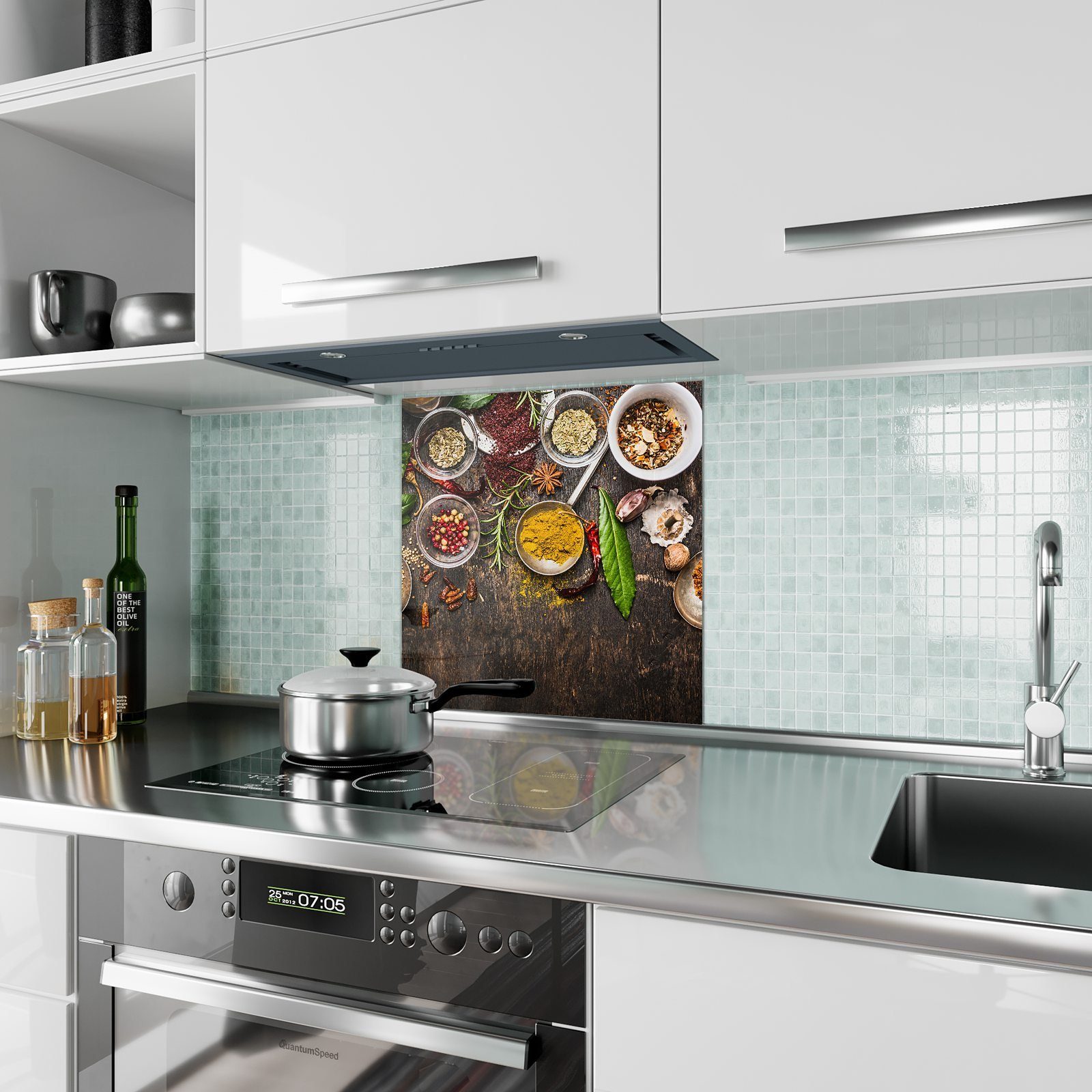 Spritzschutz Küchenrückwand Motiv mit Küchenrückwand Glas Primedeco Bunte Gewürze