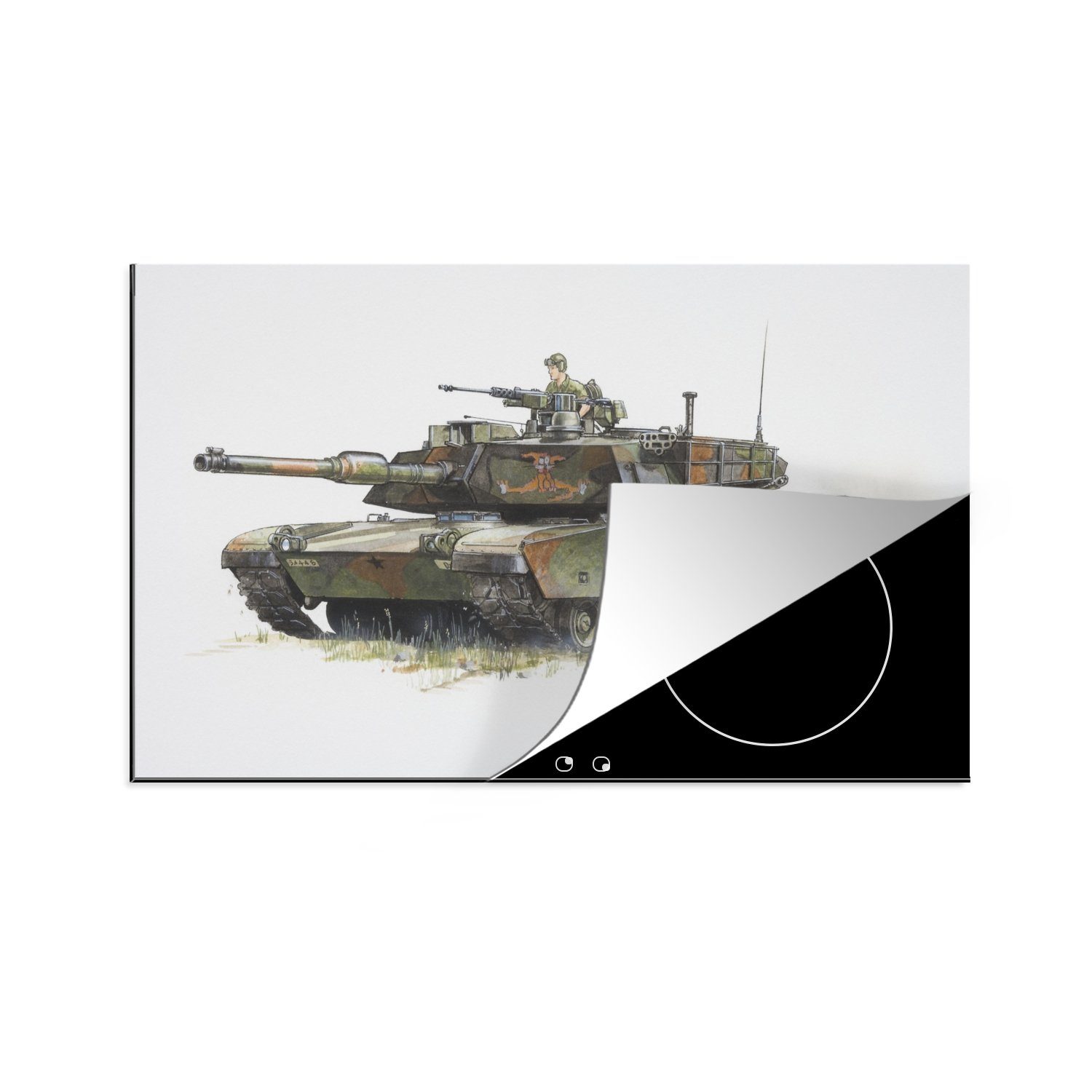 MuchoWow Herdblende-/Abdeckplatte Eine Illustration eines Panzers der amerikanischen Armee, Vinyl, (1 tlg), 83x51 cm, Ceranfeldabdeckung, Arbeitsplatte für küche