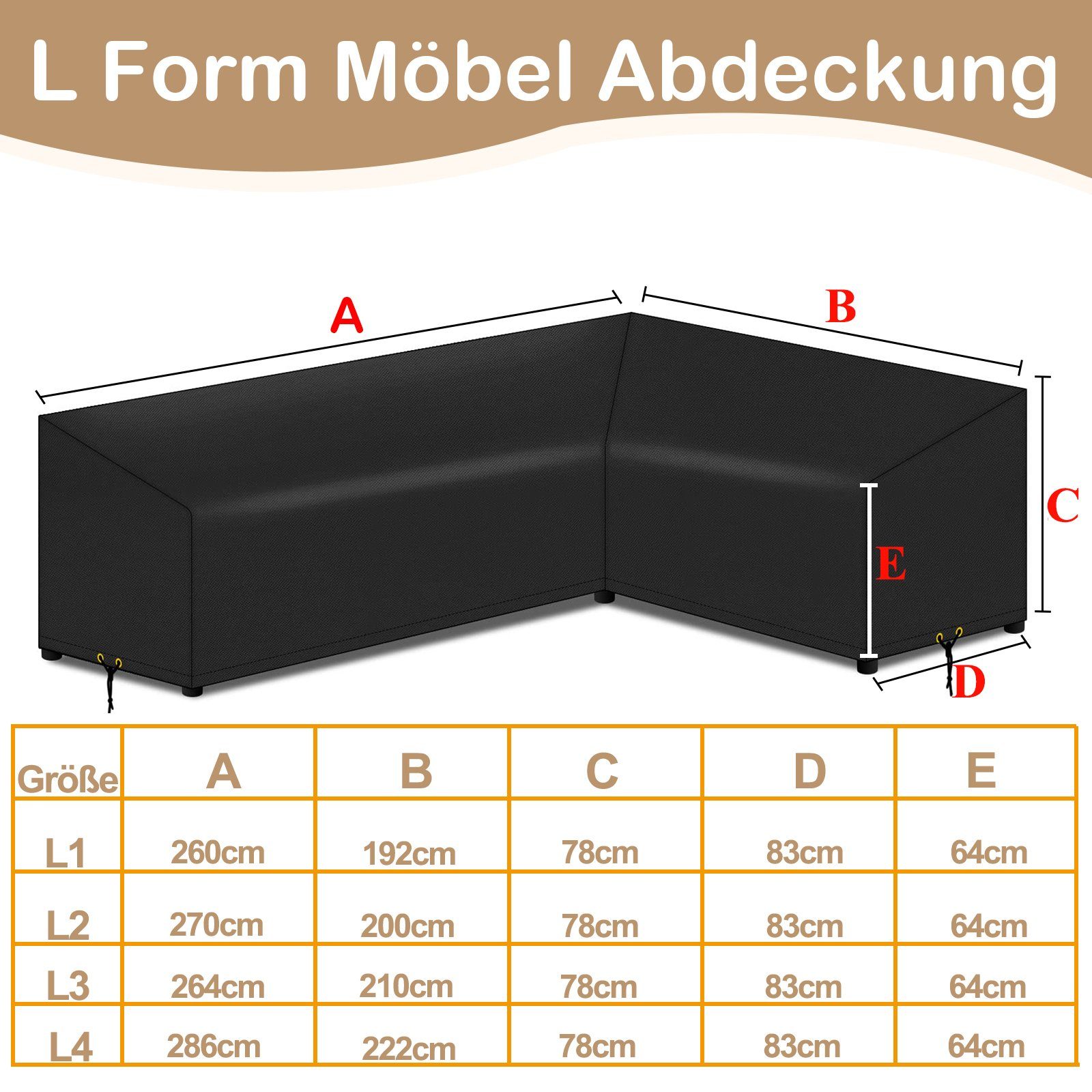 Sunicol Gartenmöbel-Schutzhülle Abdeckung für Staubdicht, Tisch Wasserdicht, Winddicht, Möbelsets, Outdoor Oxford für Schwarz L-Form, Anti-UV, Gewebe, Sofa Gartenmöbel