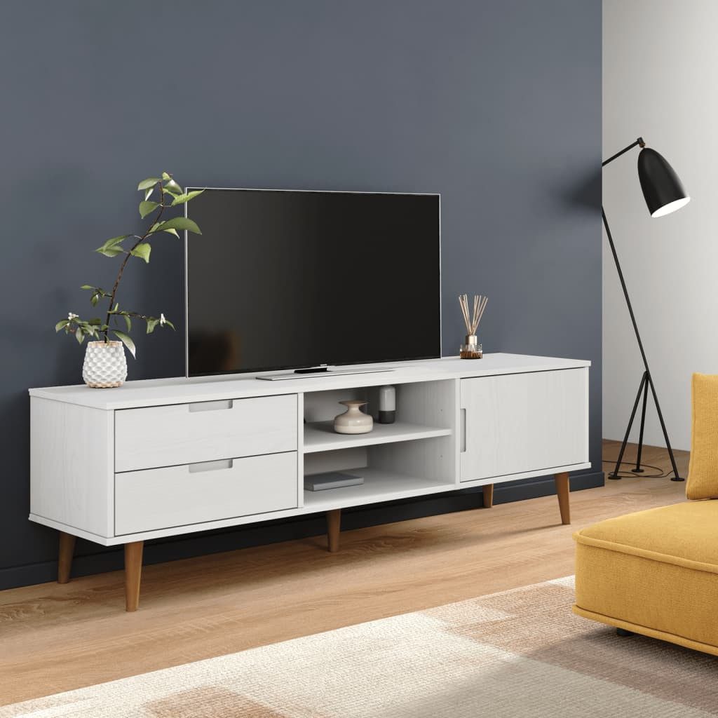 vidaXL TV-Schrank NA TV-Schrank Weiß 158x40x49 cm Massivholz Kiefer TV-Lowboard Fernsehe