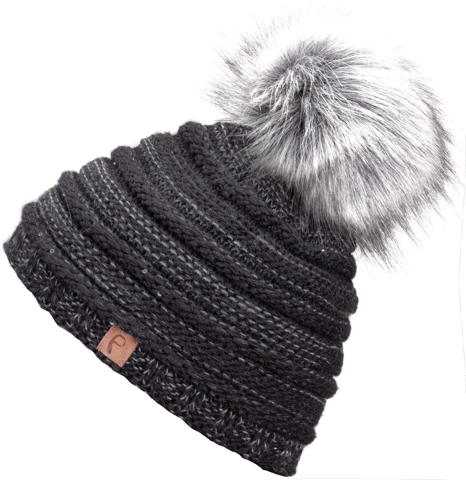 Faera Bommelmütze Wintermütze mit Bommel Damen Mütze Beanie Haube gefüttert Strickmütze
