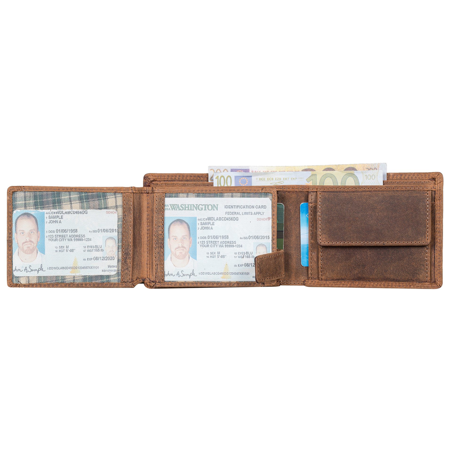 Benthill Geldbörse Herren Echt-Leder Geldbeutel RFID Großes Portemonnaie Männer Vintage, RFID-Schutz Kartenfächer Münzfach – Bild 3 von 5