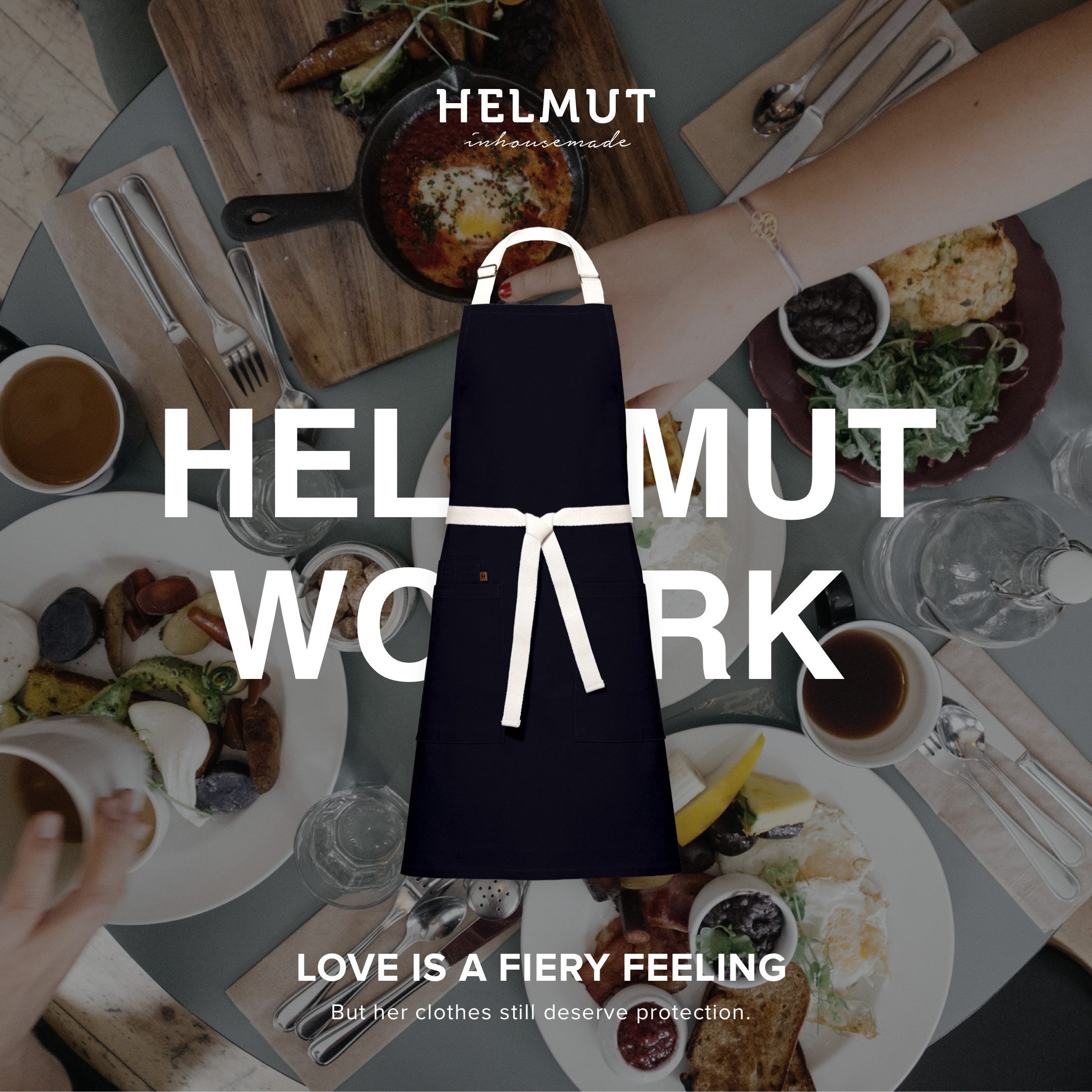 HELMUT Kochschürze Helmut WORK Küchenschürze Premium 100% Baumwolle vegan mit Taschen, (60x80 cm, Profi-Kochschürze für Restaurant Café Gastronomie nachhaltig elegant)