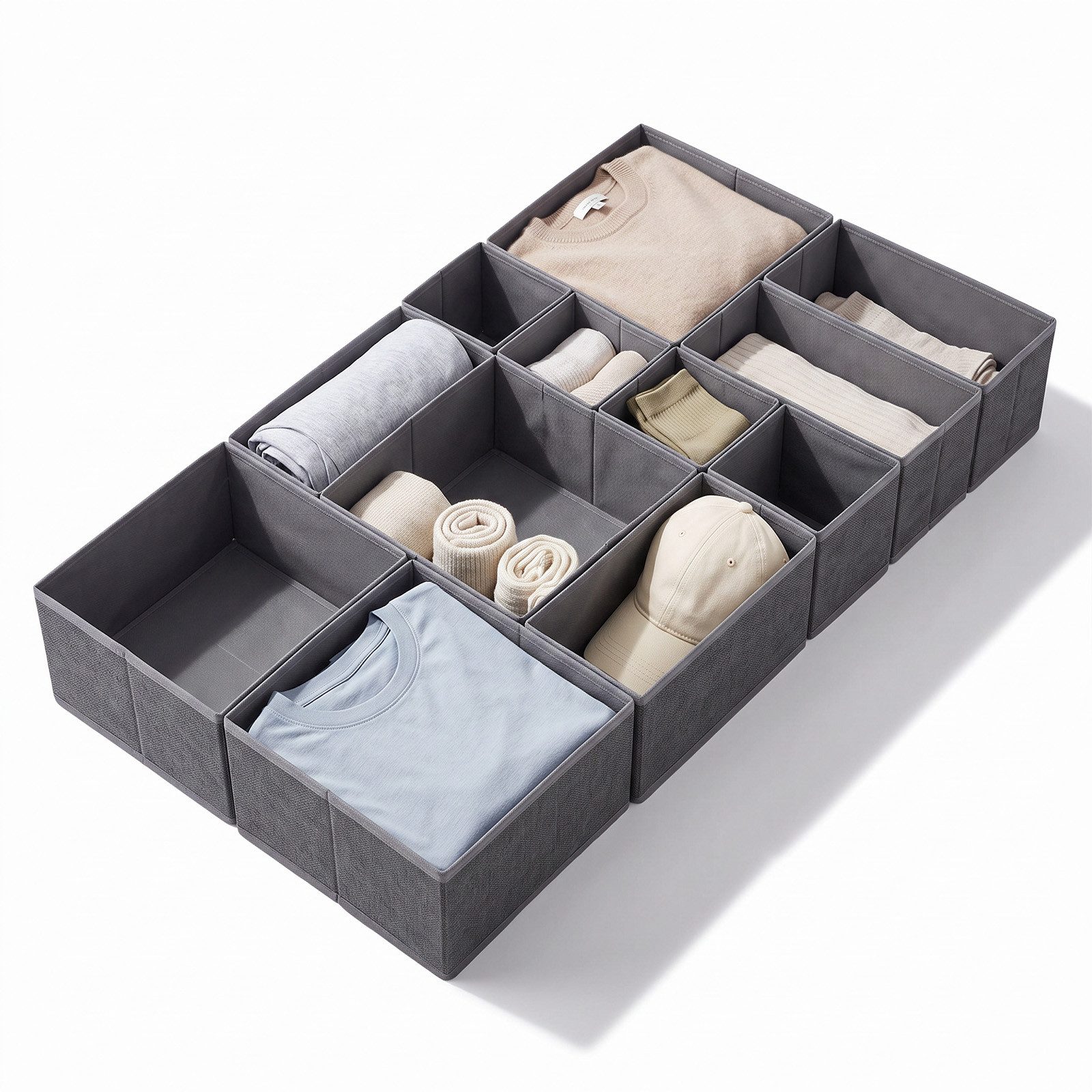 Sekey Aufbewahrungsbox Schubladen Organizer aus Vliesstoff – faltbare Aufbewahrungsboxen, 12er-Set für MALM Kommode, 3 Größen, ohne Trennfächer