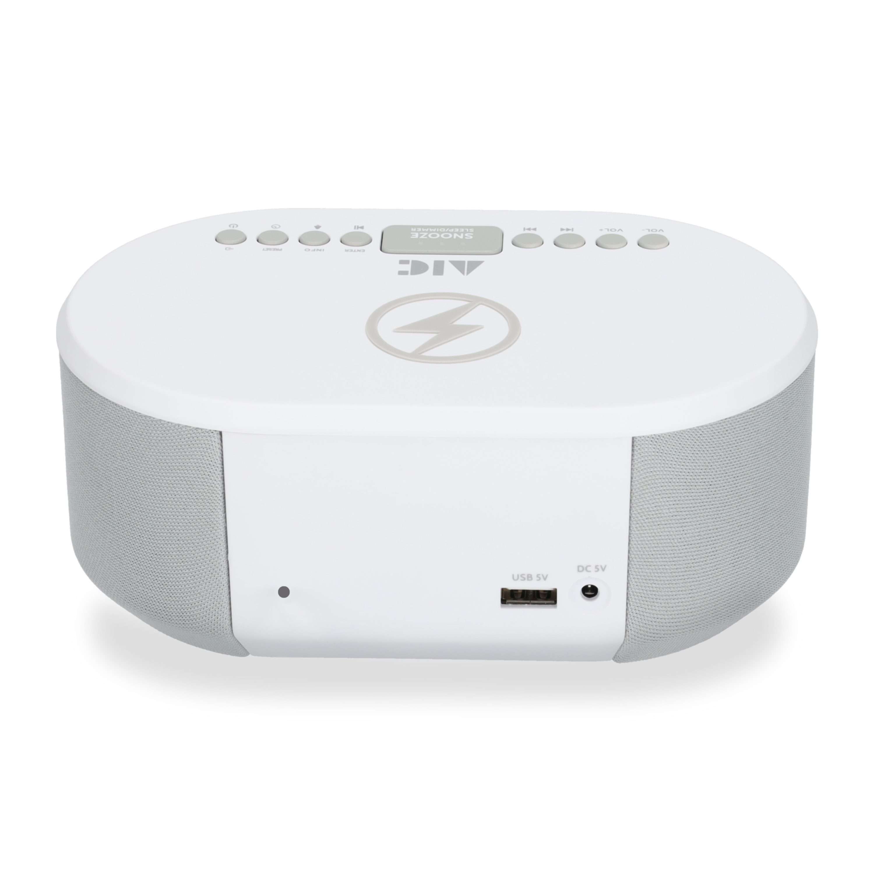 AIC AIC 18DAB Weiß Radio (Radiowecker DAB mit Ladefunktion Bluetooth QI Funktion USB Dual Alarm)