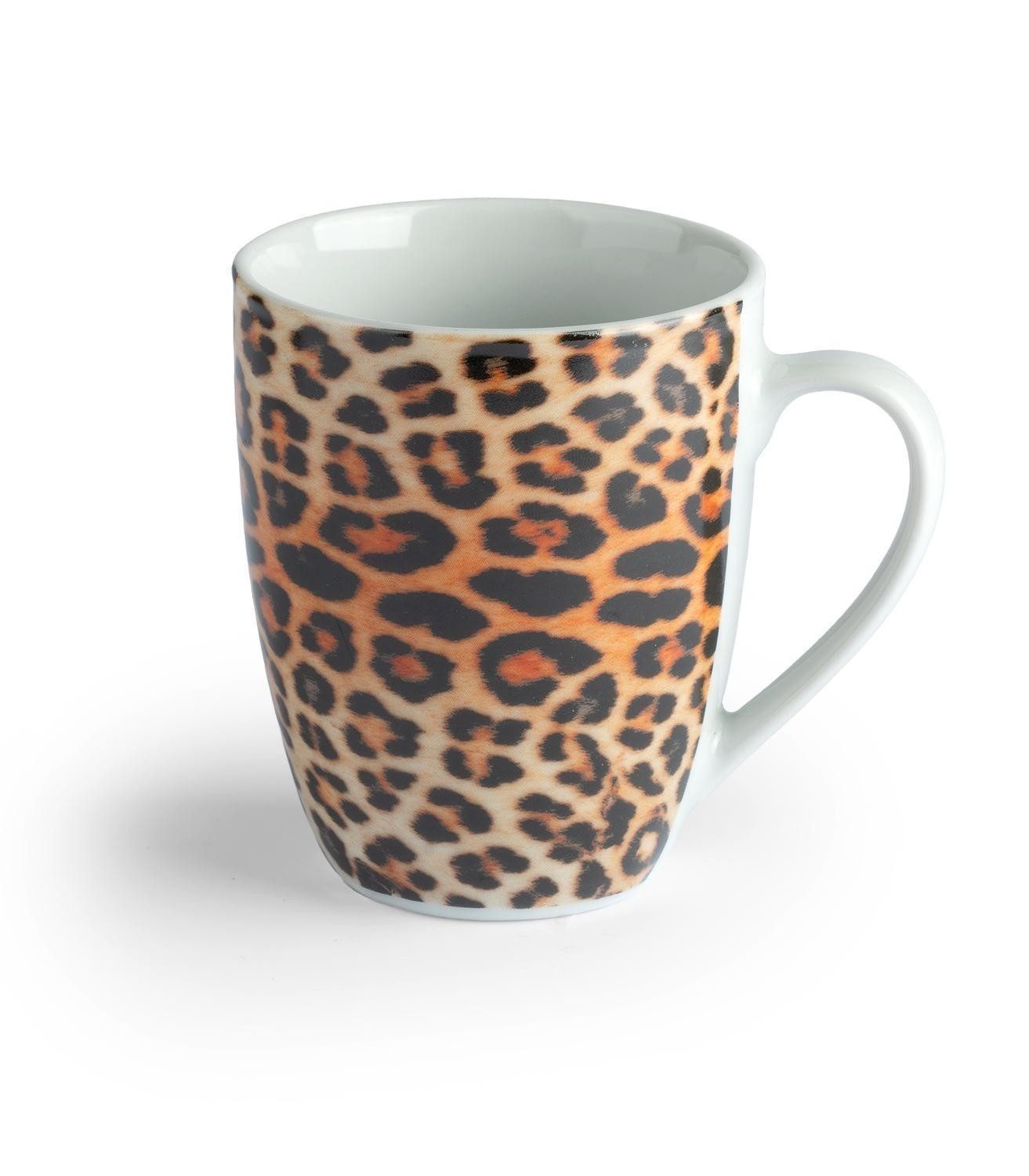 Tasse Kaffeebecher LEOPARD, Braun, Ø 9 cm, Keramik