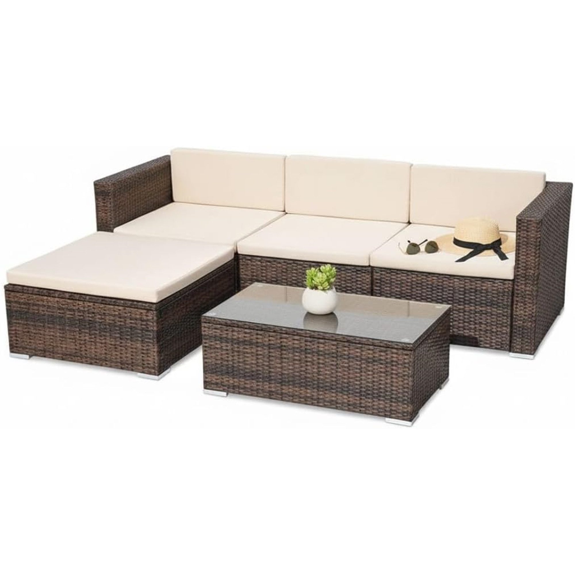 Gartenlounge-Set Polyrattan Lounge 5tlg. Gartengarnitur Sitzgruppe Sitzgarnitur Sofa
