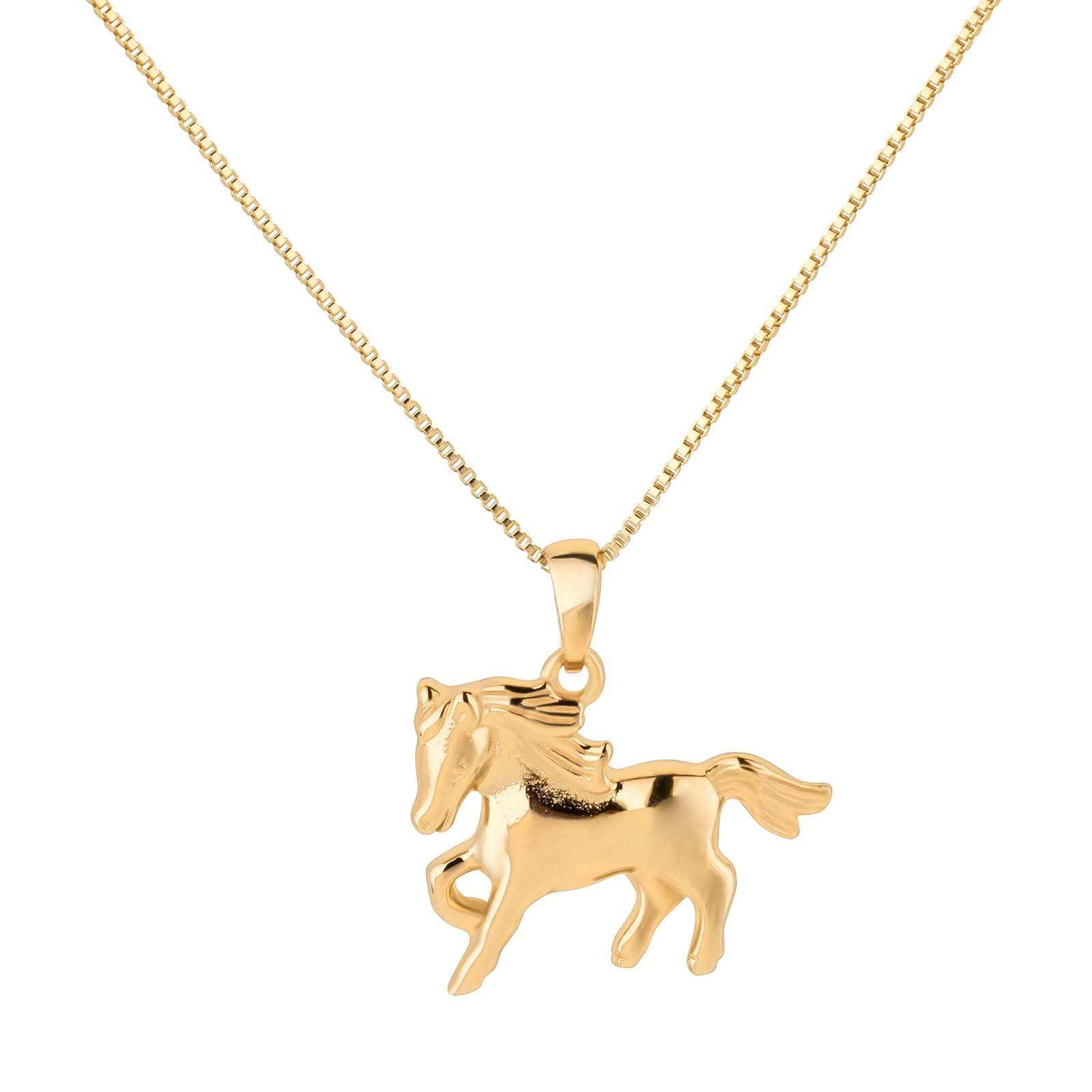 schmuck23 Kettenanhänger Kette Anhänger Pferd Pony 925 Silber gold Kinder Mädchen (Halskette mit Anhänger), Silberanhänger Kettenanhänger Kinderschmuck Halskette