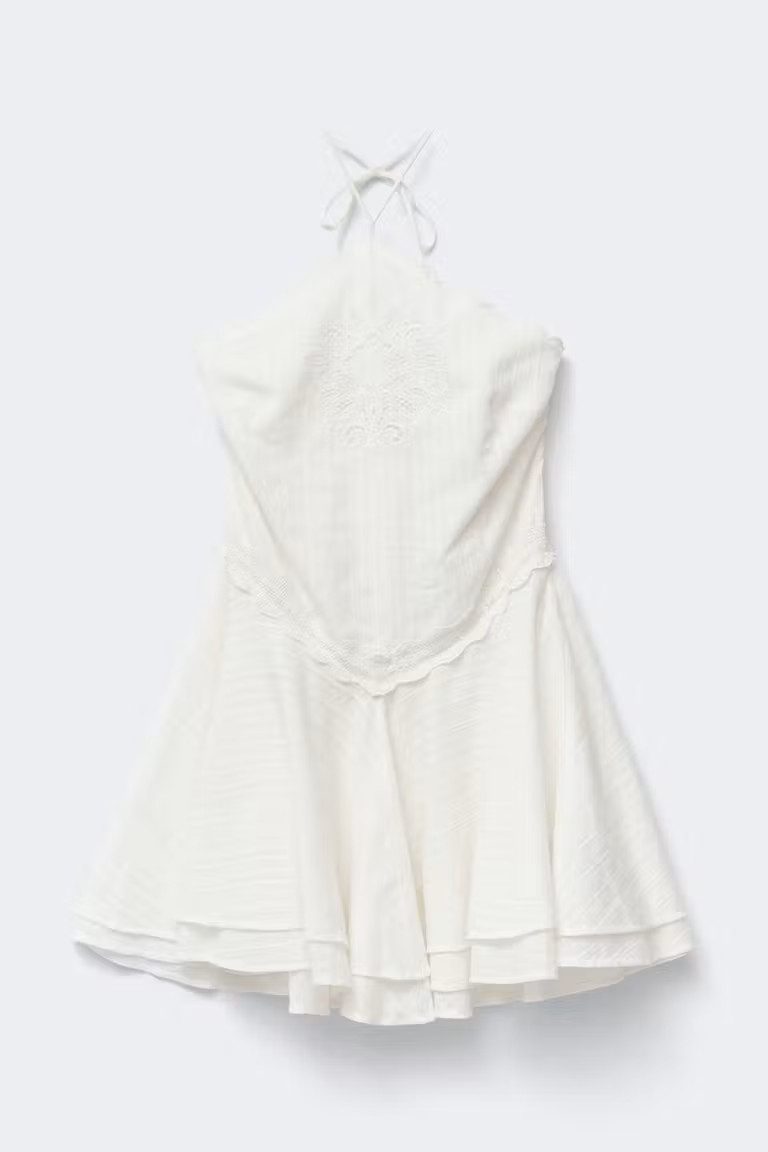 Gina Tricot Sommerkleid - Neckholder-Kleid - weißes Minikleid Damen mit Stickerei