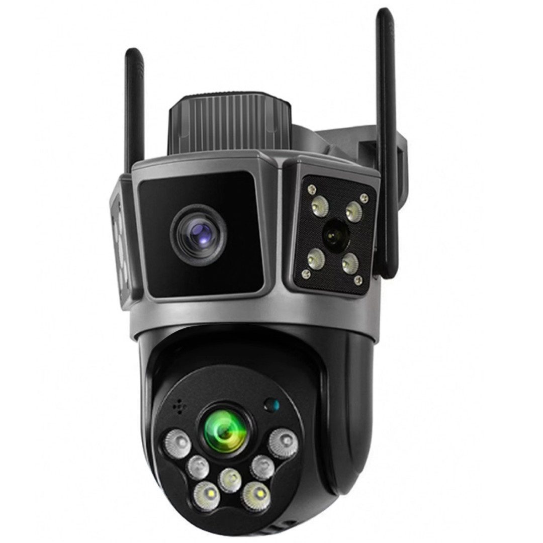 OKWISH Überwachungskamera 2X5MP 5GHz Aussen WLAN Kamera Sicherheitskamera (Indoor, Außenbereich, mit 360° Abdeckung Zwei-Wege-Audio, 1-tlg., App-Steuerung per Smartphone (iOS/Android) Wasserdichte HD-Nachtsicht, Automatische Nachverfolgung Sirenenalarm)