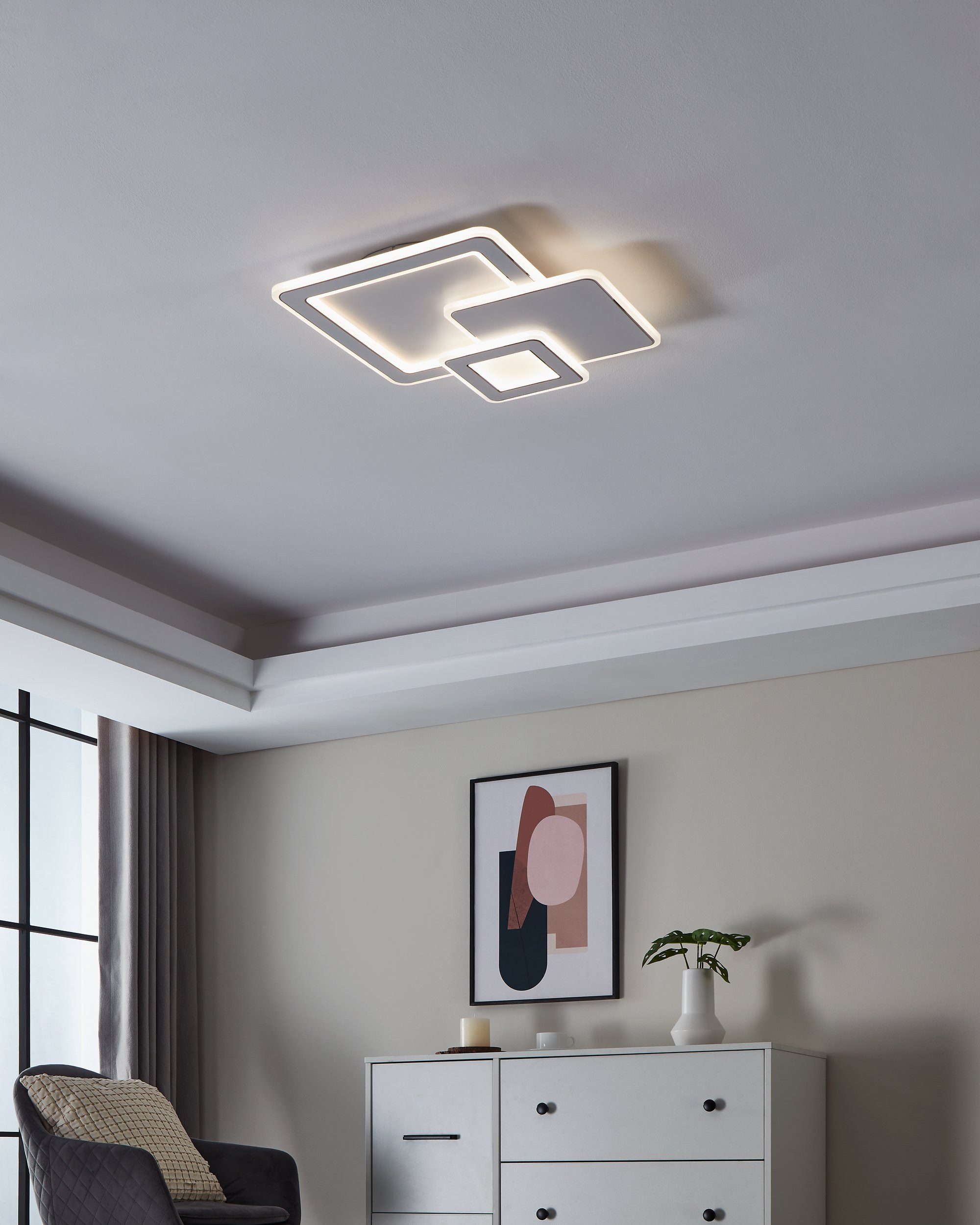 EGLO LED Deckenleuchte Mentalurgia, Leuchtmittel inklusive, Wand-/Deckenleuchte - L49 x B49 x H6,5 cm - weiß, chrom