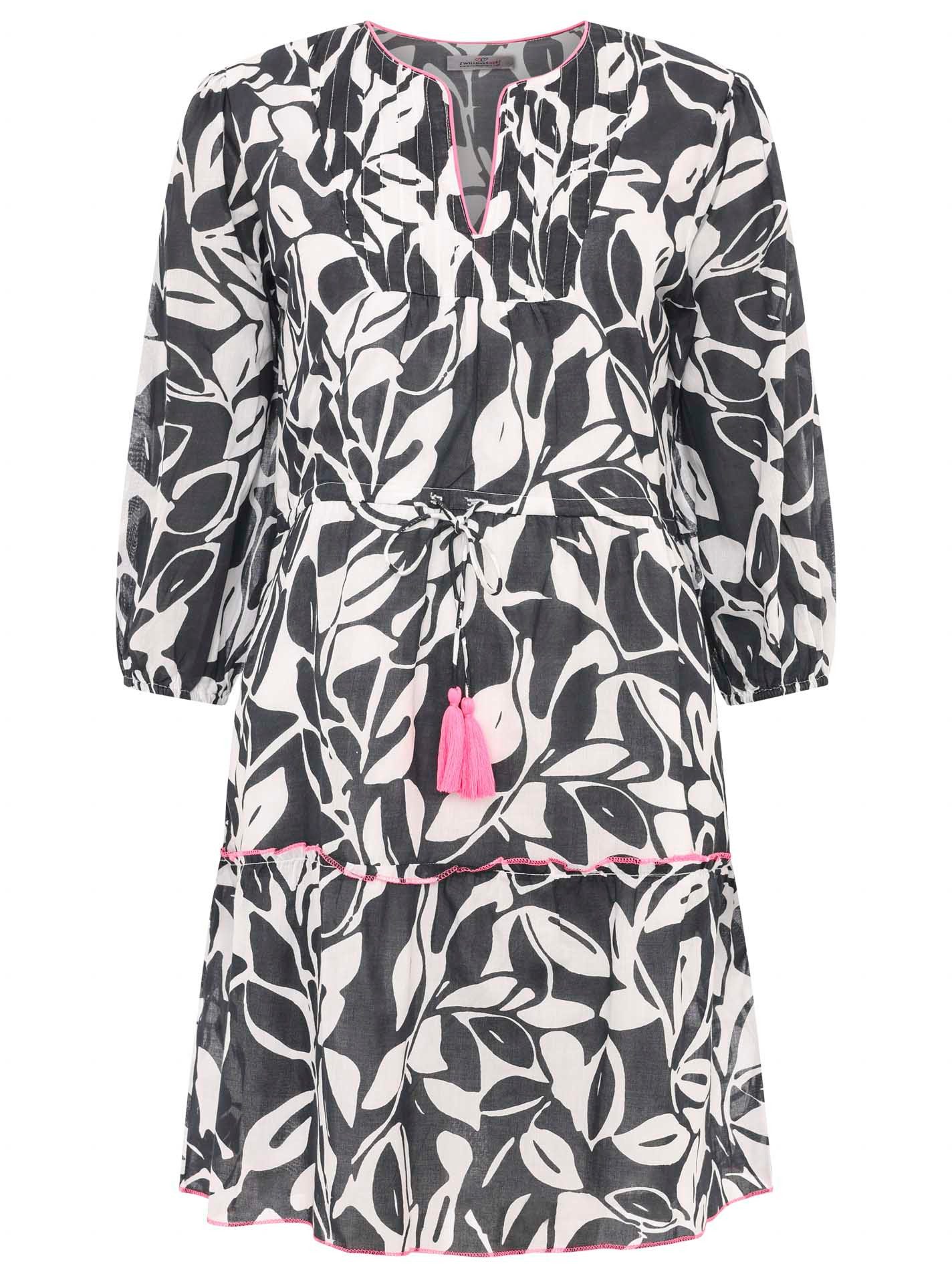 Zwillingsherz Sommerkleid "Blätter Zweifarbig" mit Tasseln und kontrastfarb günstig online kaufen