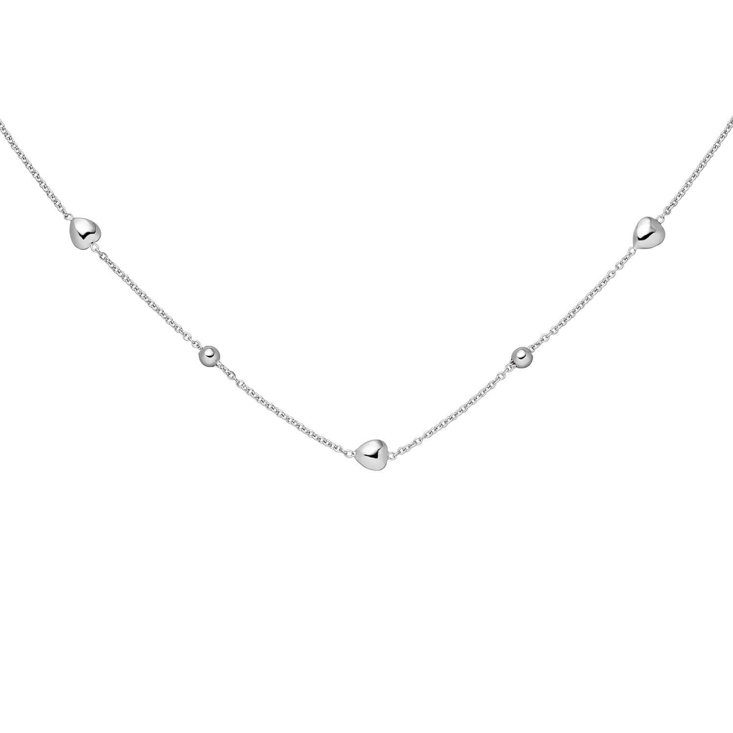 Schmuck Krone Silberkette Halskette Collier Rundankerkette Kugeln & Herzen 925 Silber rhodiniert 42-45cm | Silberketten