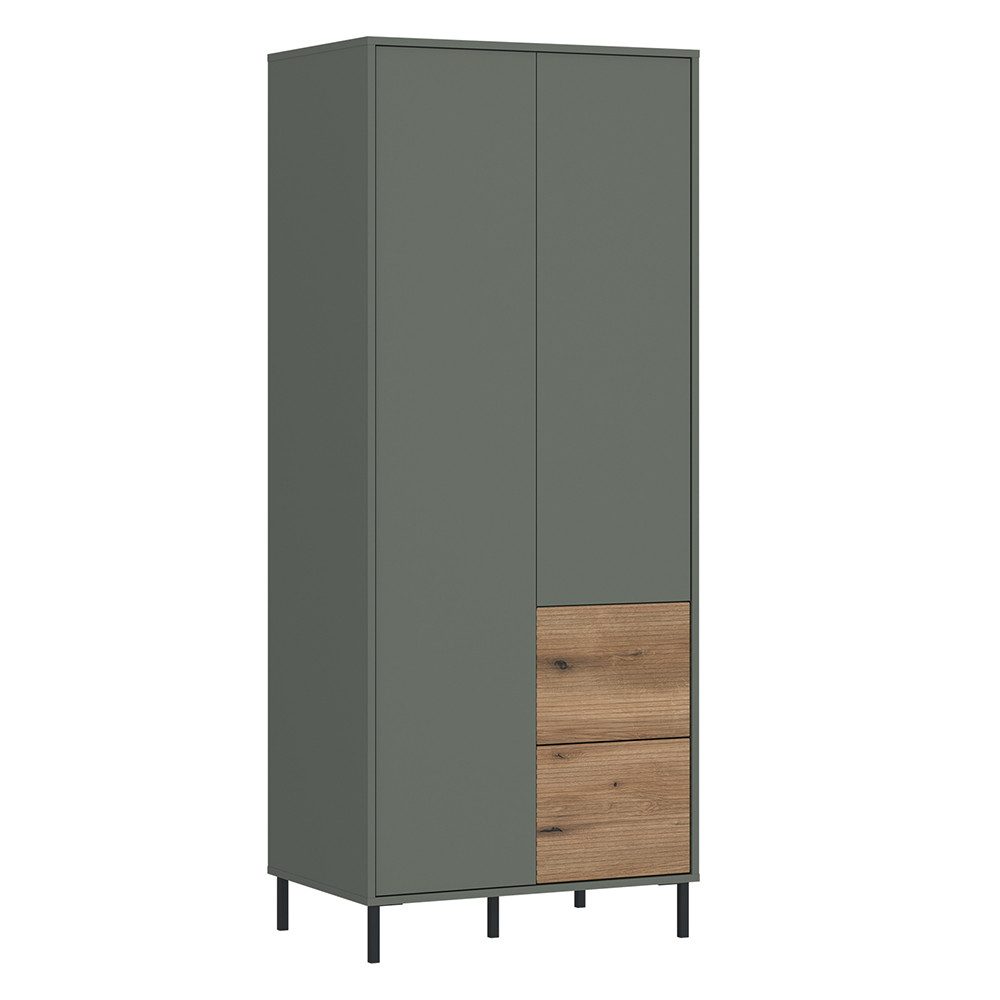 Lomadox Kleiderschrank PARMA-129 in grau-grün, kombiniert mit Eiche Nb., 2 Türen, 2 Schubkästen
