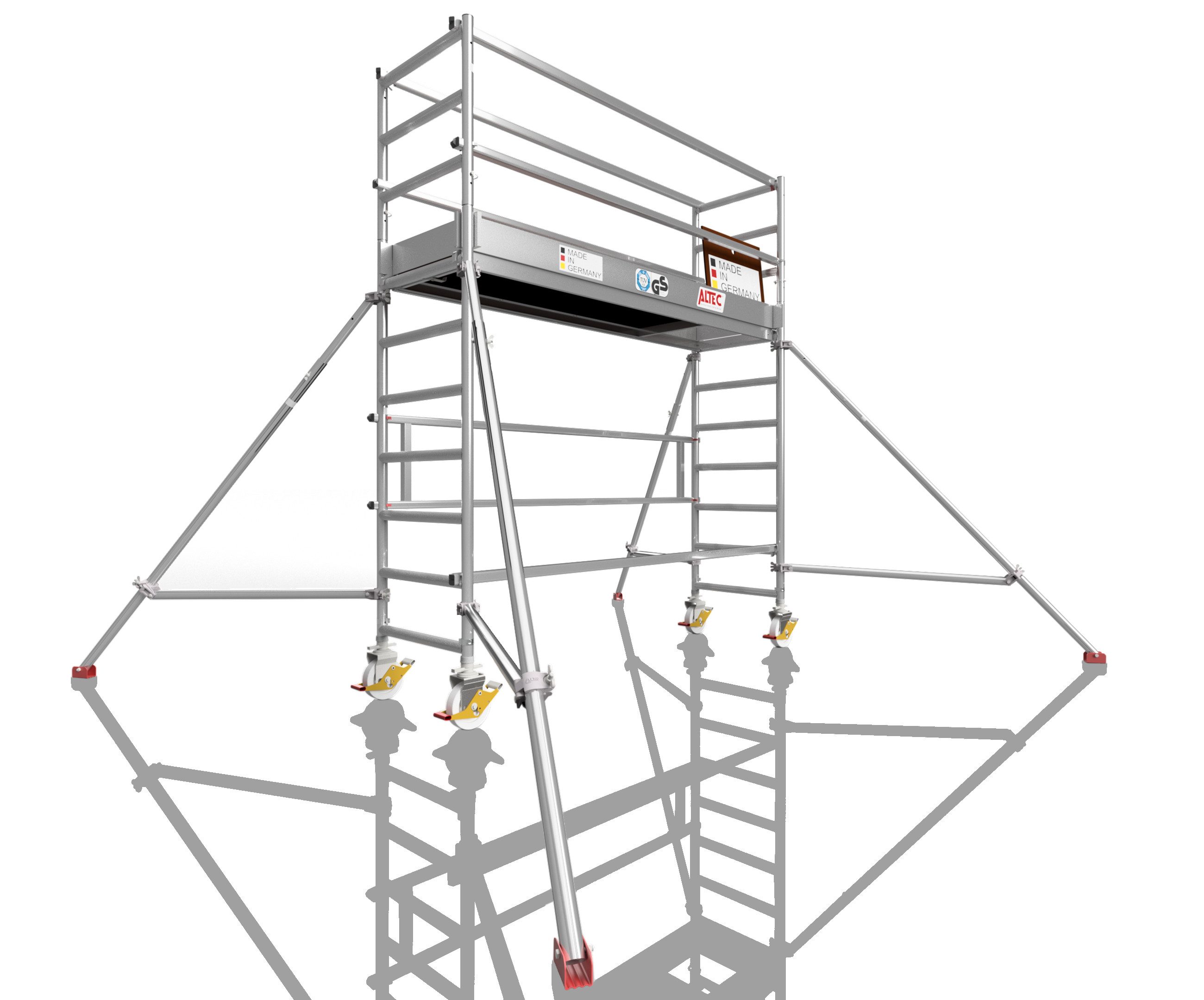 ALTEC Aluminium Fahrgerüst AluLight, 70cm breit, mit Ø200mm Rollen, höhenverstellbar, maximale Arbeitshöhe 14 Meter