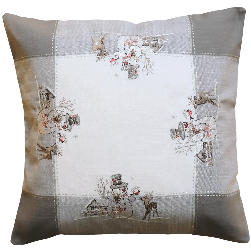 matches21 HOME & HOBBY Kissenbezüge Kissen-Bezug ANNICA Schneemänner Weihnachten Stick grau 40x40 cm, (1 Stück), Wohnzimmer Kissen-Hülle als Deko-Kissen Zier-Kissen Sofa-Kissen
