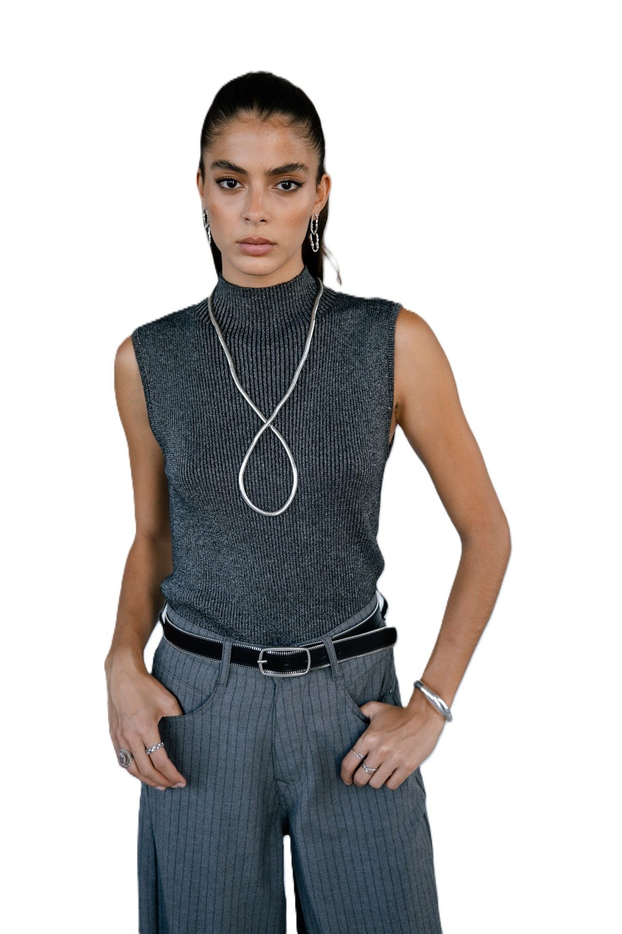 Freeman T. Porter Shirttop Toria Lurex - Schimmernder Slim-Fit-Pullover - Ärmellos