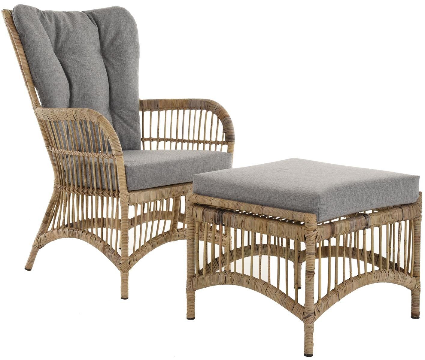Krines Home Relaxsessel Rattan Ohrensessel mit Hocker/ Rattan-Sessel mit hoher Rückenlehne