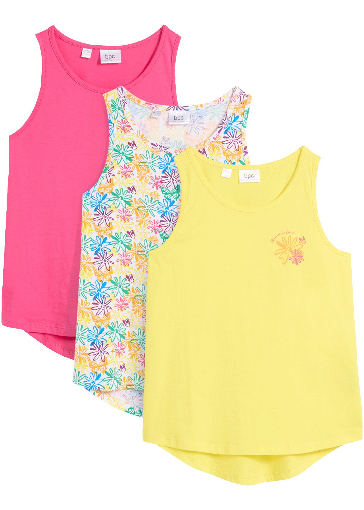bonprix Shirttop (Packung, 3er) Packung mit 3 Shirttops, ärmellos, lockere Passform, aus Baumwolle