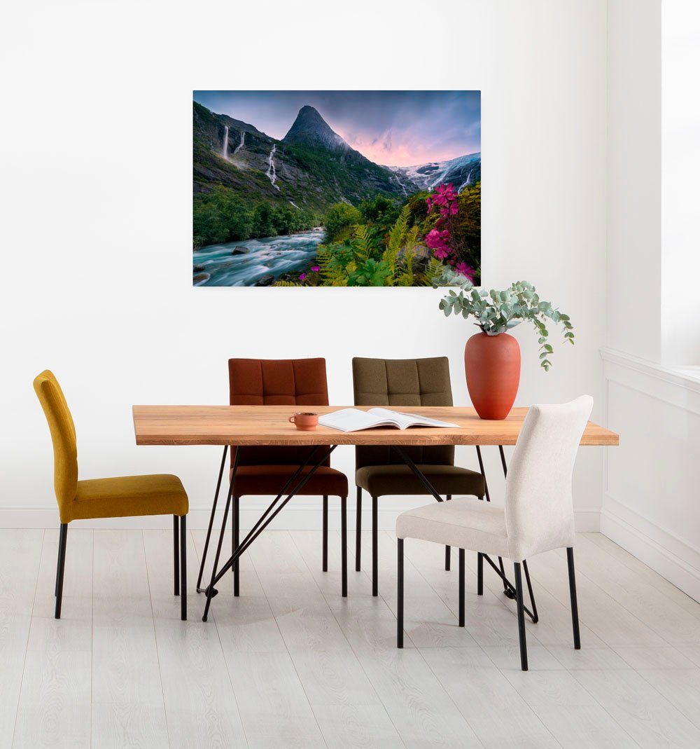 Komar Leinwandbild Scandinavian Paradise - Größe 90 x 60 cm, Baum, Berge, Blumen, Blätter, Foto, Jahreszeiten, Landschaft, Meer, Natur, Palmen, Strand (Packung, 1 St), Keilrahmenbild mi Echtholzrahmen