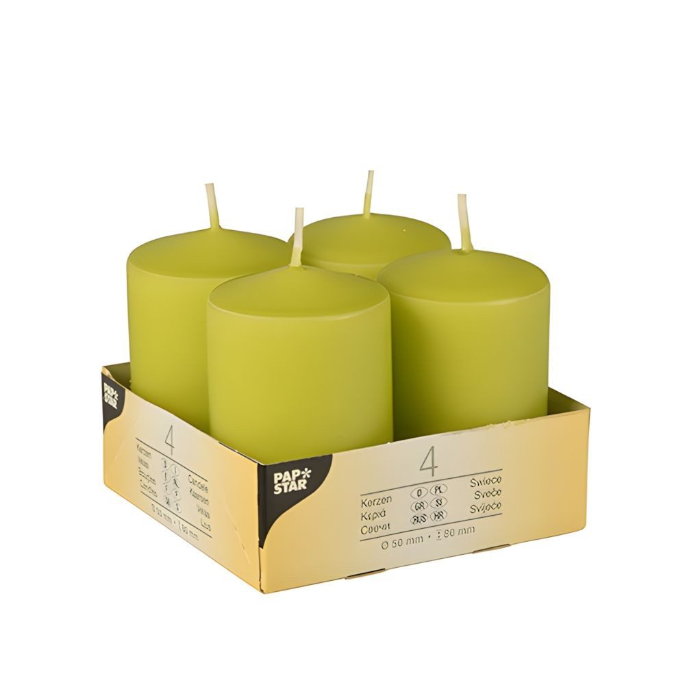 PAPSTAR Stumpenkerze Stumpenkerzen Ø 50 mm, 80 mm kiwi 4 Stk