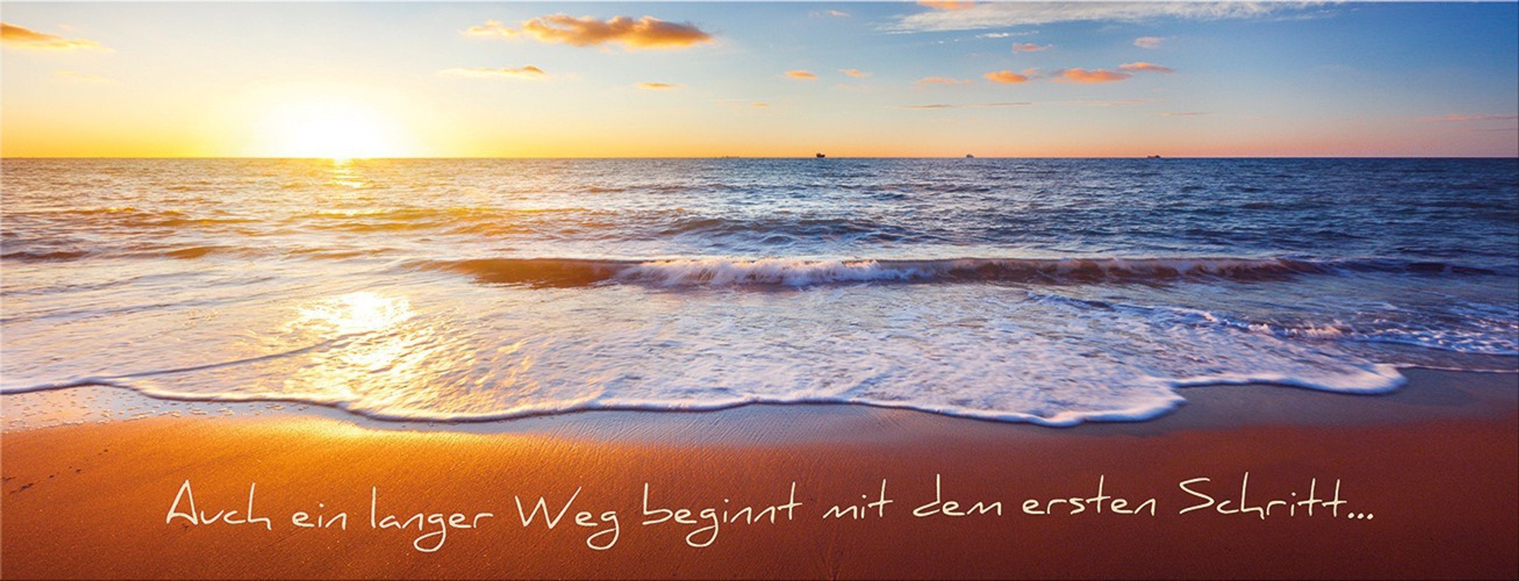 Glasbild Glasbild 80x30cm Bild aus Glas Spruch Strand Meer Sonnenuntergang