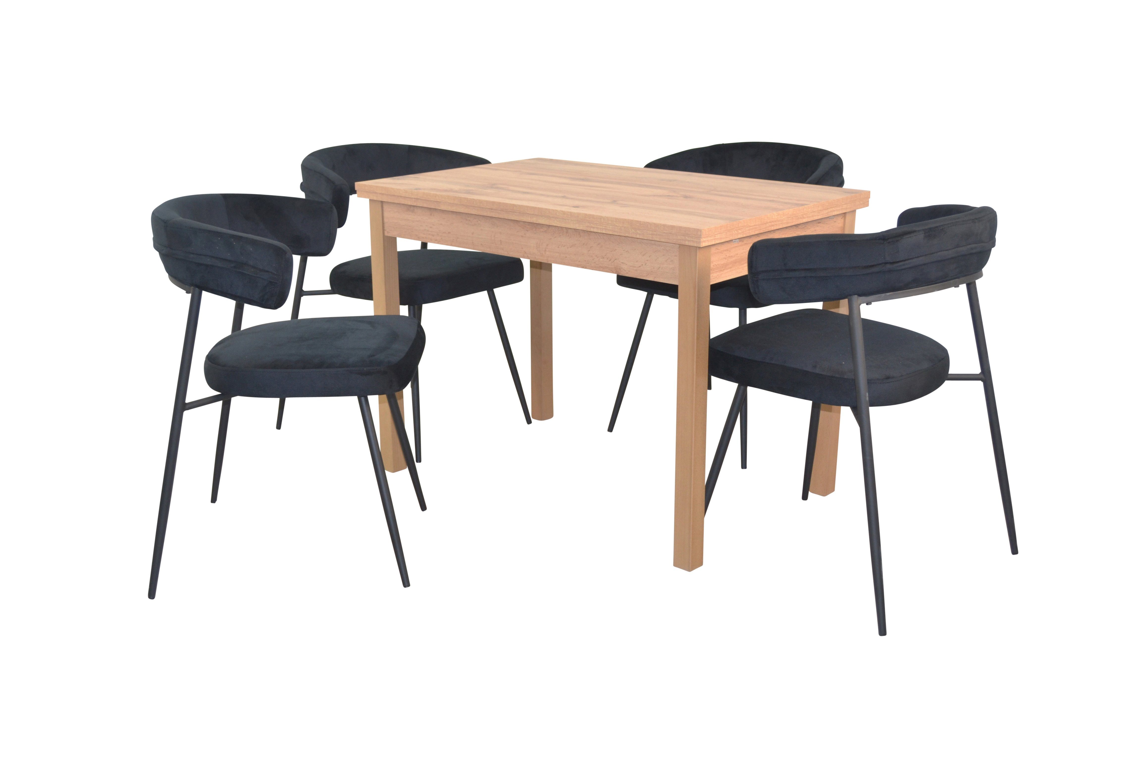 moebel-direkt-online Essgruppe 5teilige Tischgruppe aus und schwarz 4Stühlen Esstisch bestehend