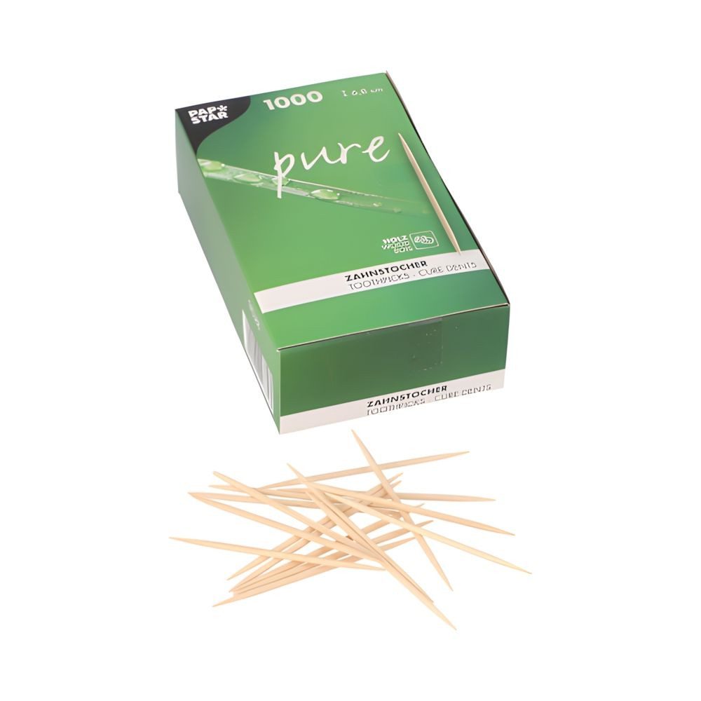 PAPSTAR Zahnstocherspender Zahnstocher, Holz pure rund 6,8 cm 1000 Stk