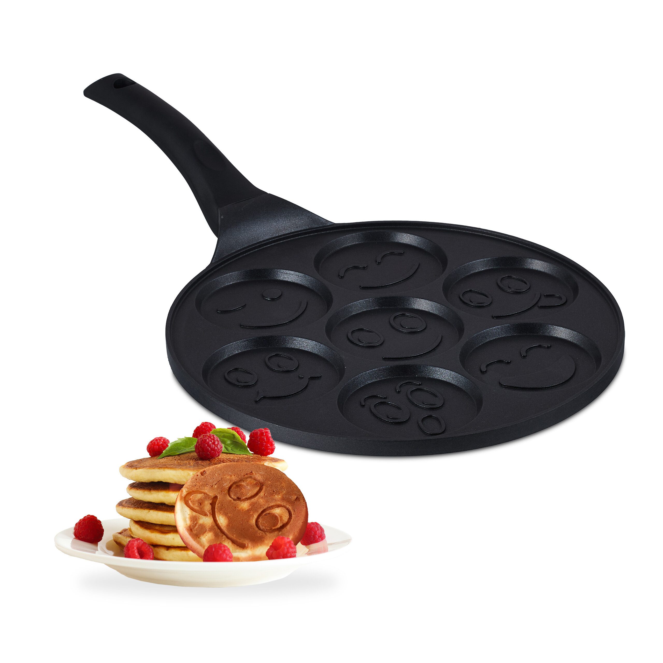 relaxdays Crêpepfanne Pancake Pfanne mit Gesichtern, Aluminiumguss